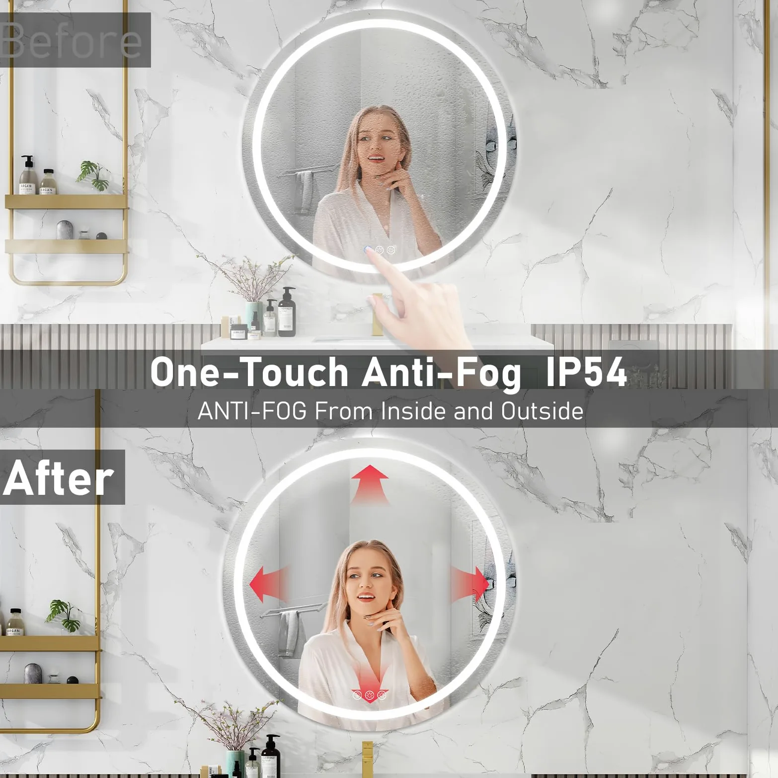 80cm Specchio Bagno Rotondo con Luce LED， Rotondo Specchio da Parete Antideflagrante con Luminosità Regolabile，3 Colori Luce， IP44 impermeabile, vetro temperato