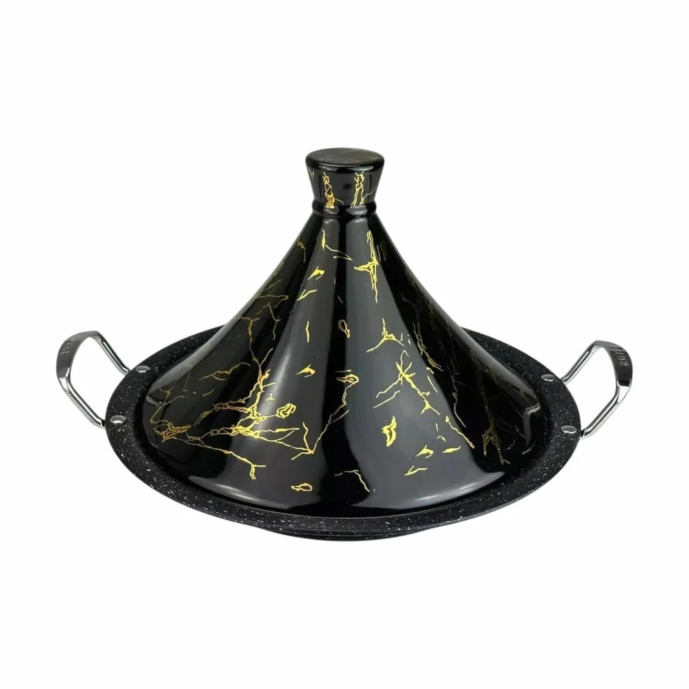 Tajine Royal Swiss - Acciaio inox antiaderente, coperchio in porcellana, per tutti i piani cottura, a induzione, a gas, elettrica, cucina sana (nero, 34 cm)
