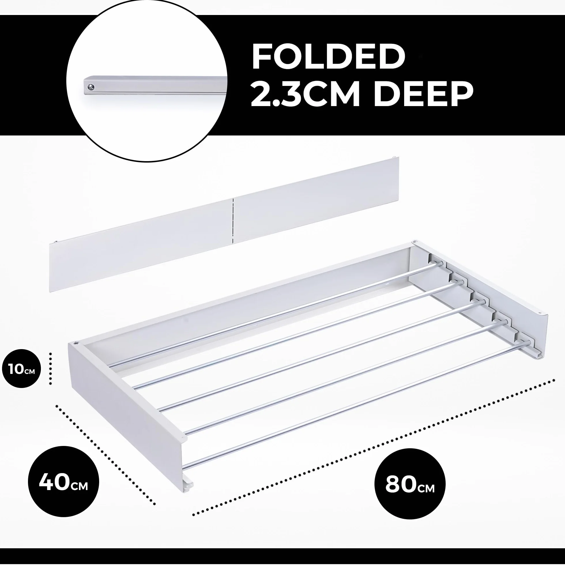 Vonia Stendibiancheria Da Parete 80 Cm Pieghevole Salvaspazio Alluminio Bianco