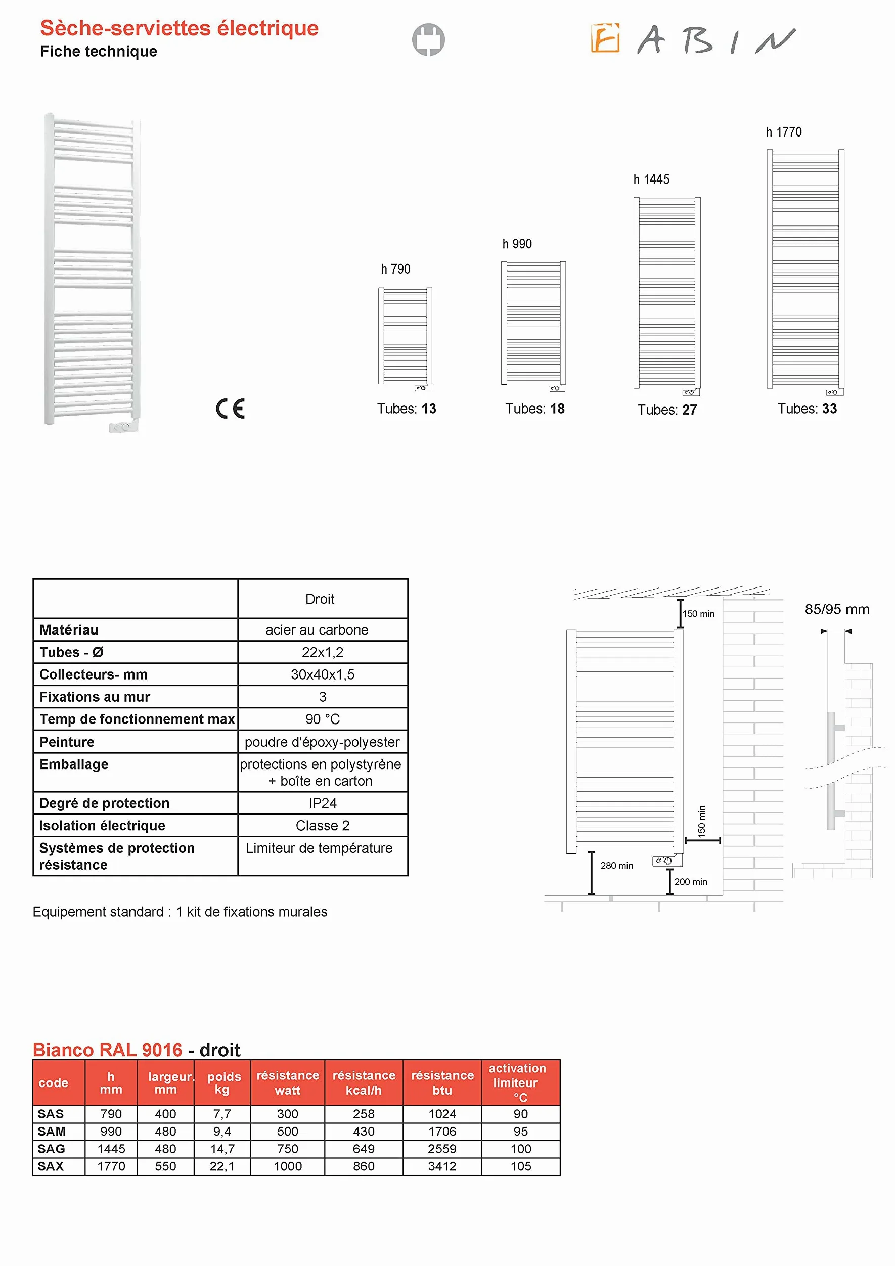 Scaldasalviette elettrico con termostato elettronico (990 mm x 480 mm) Bianco