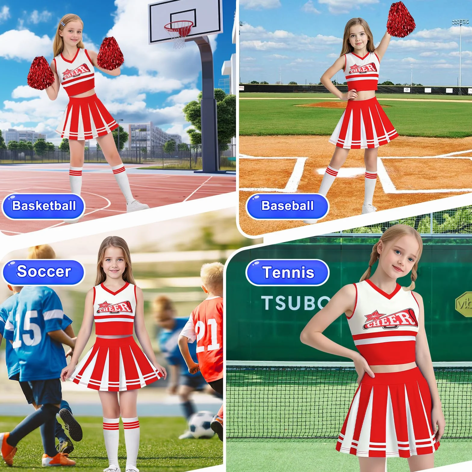 Luckyou Costume Cheerleader Bambina con Pompoms Calze Halloween