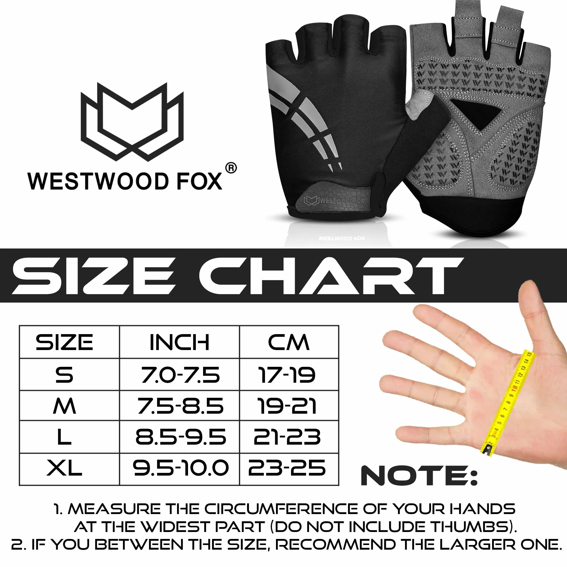 WESTWOOD FOX Guanti da ciclismo Unisex Imbottitura Gel Antiscivolo Traspiranti Assorbimento Urti Estivi Mountain Bike