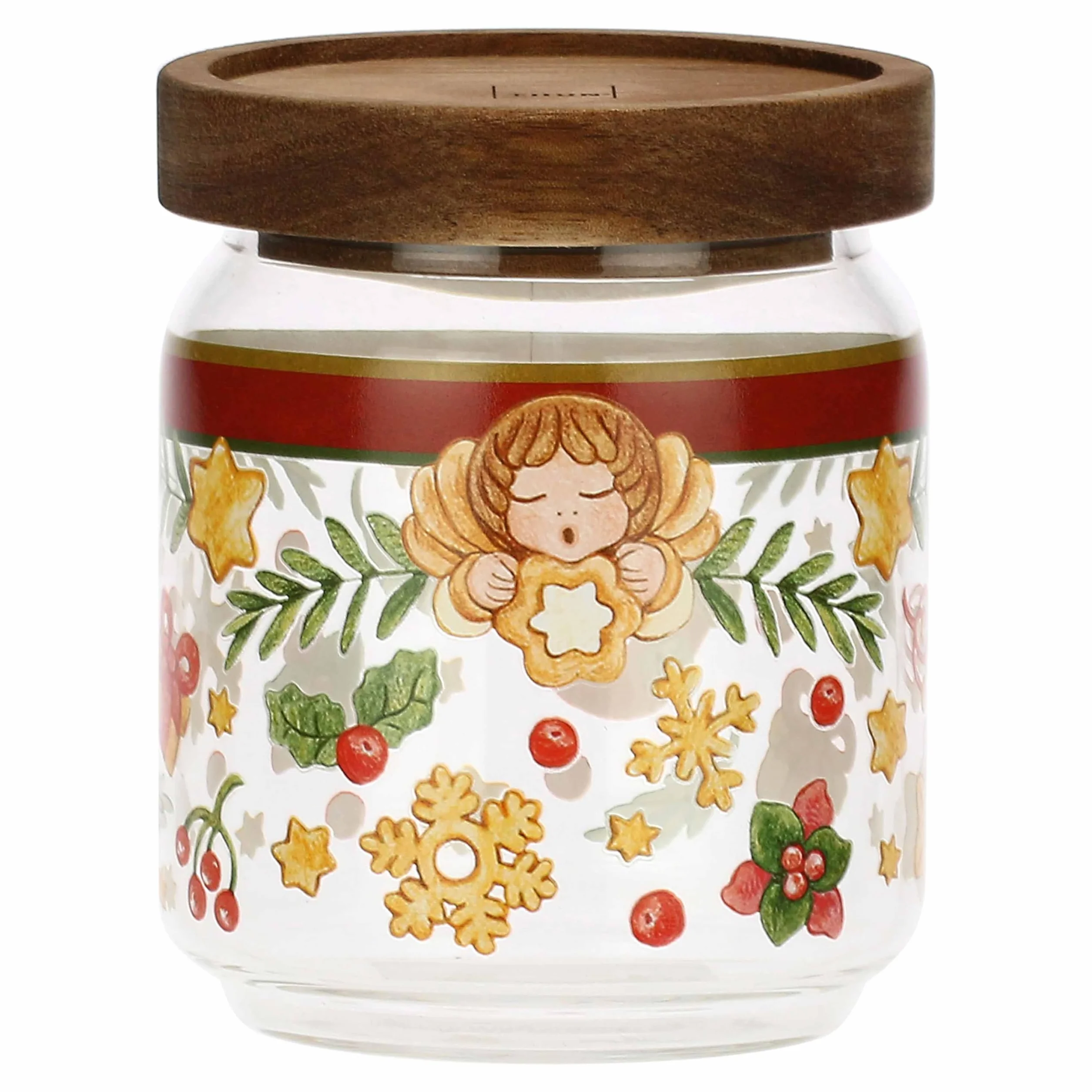 THUN, Set Caffettiera e Barattolo Porta Caffè in Vetro Borosilicato e Tappo in Acacia, Collezione Sorprese di Natale, Idea Regalo per Natale, Caffettiera Ø 15,6 cm h, Barattolo 400 ml, Ø 8,9 cm