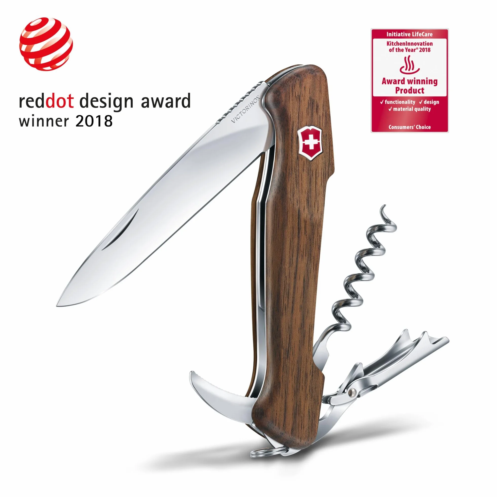 Victorinox, Wine Master Wood, Coltello Svizzero, Originale, Multiuso, Campeggio, 6 Funzioni, Lama, grande, Two step lever, Bloccabile