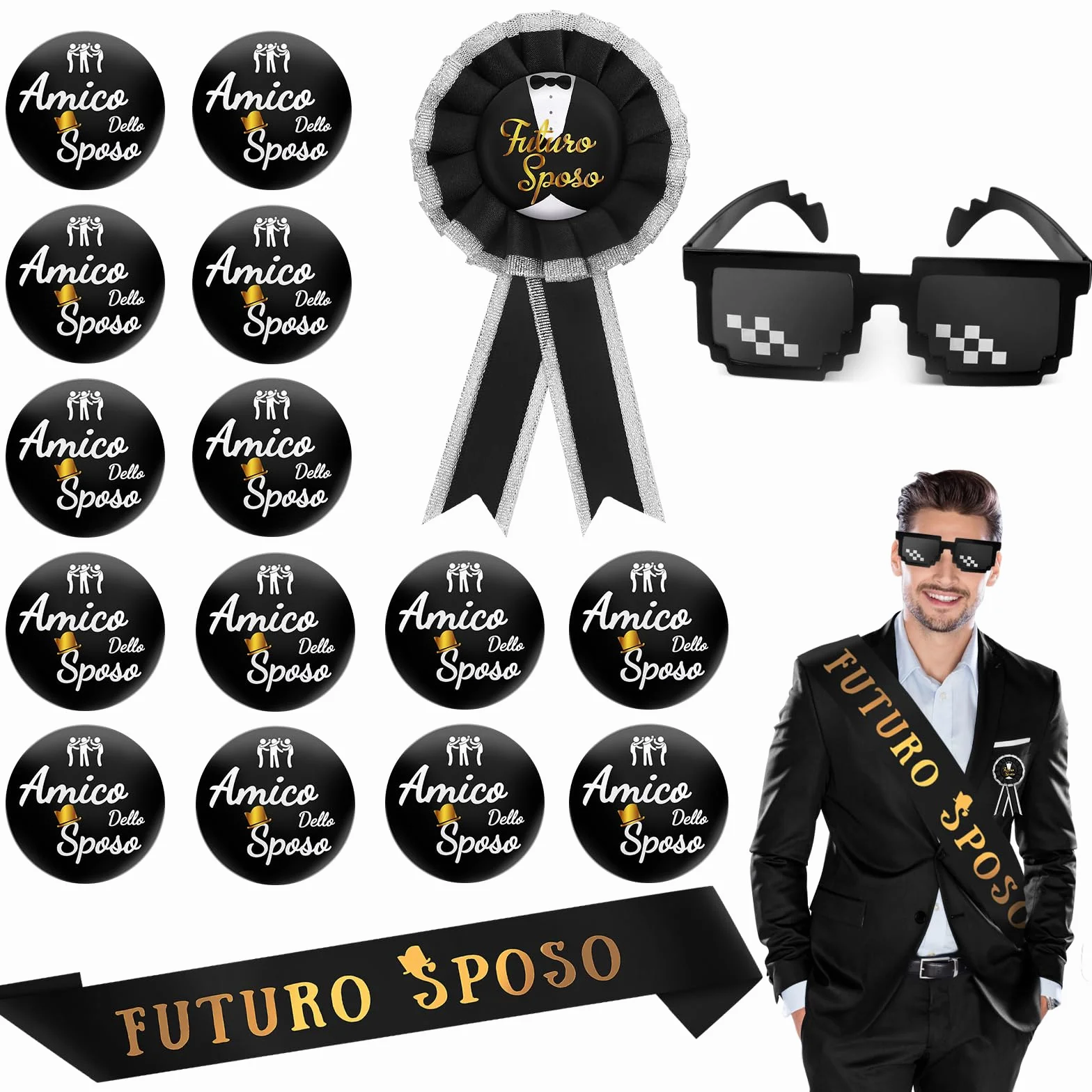 Annhao 17 Pezzi Gadget Addio Celibato Sposo Fascia Futuro Sposo Spilla Groom To Be Occhiali da Sole Festa Matrimonio Nozze