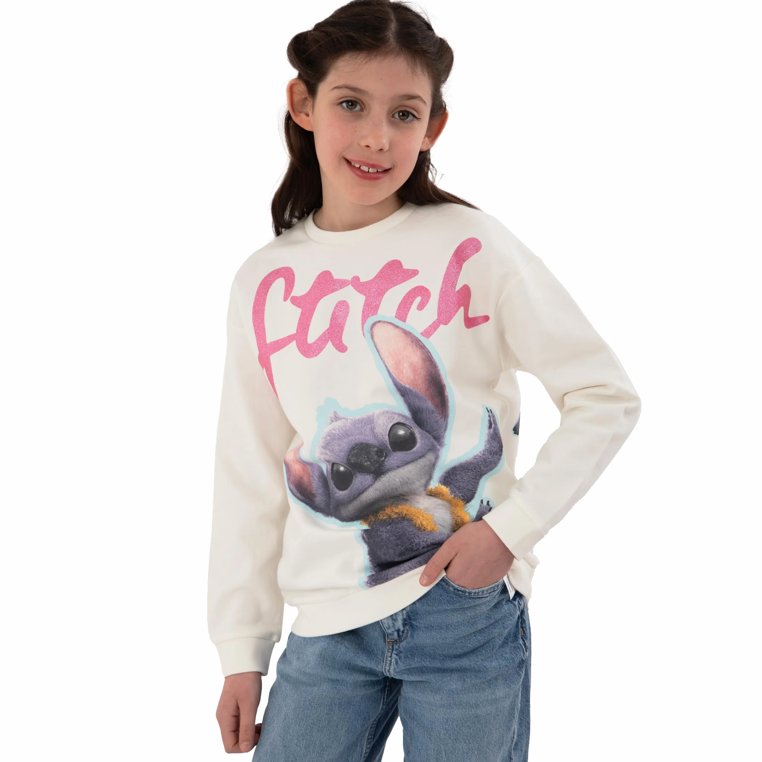 Disney Felpa Bambina Cotone Lilo E Stitch Manica Lunga Abbigliamento