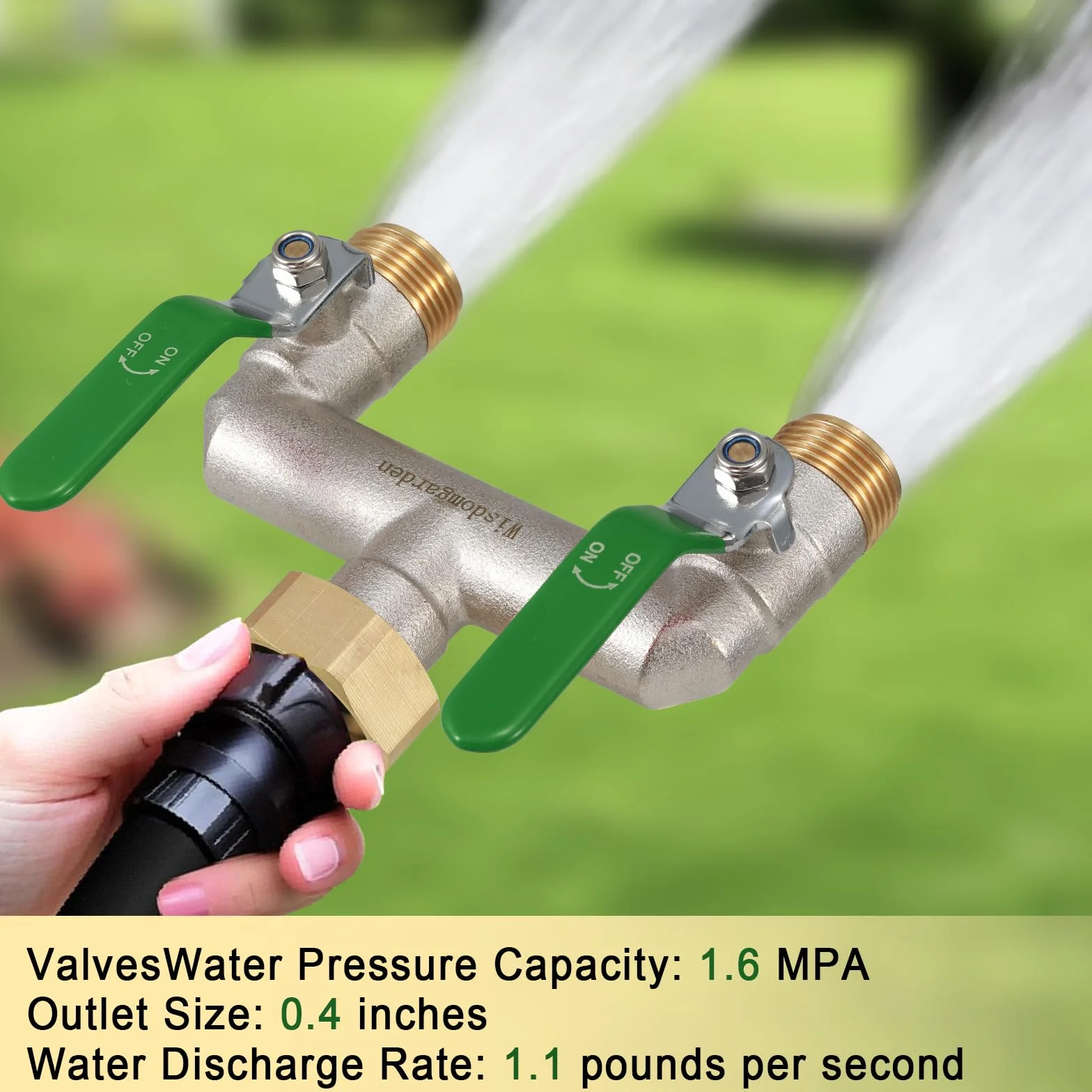 Distributore d'acqua 2 vie in ottone nichelato 3/4 pollice ad alta portata per rubinetto da giardino