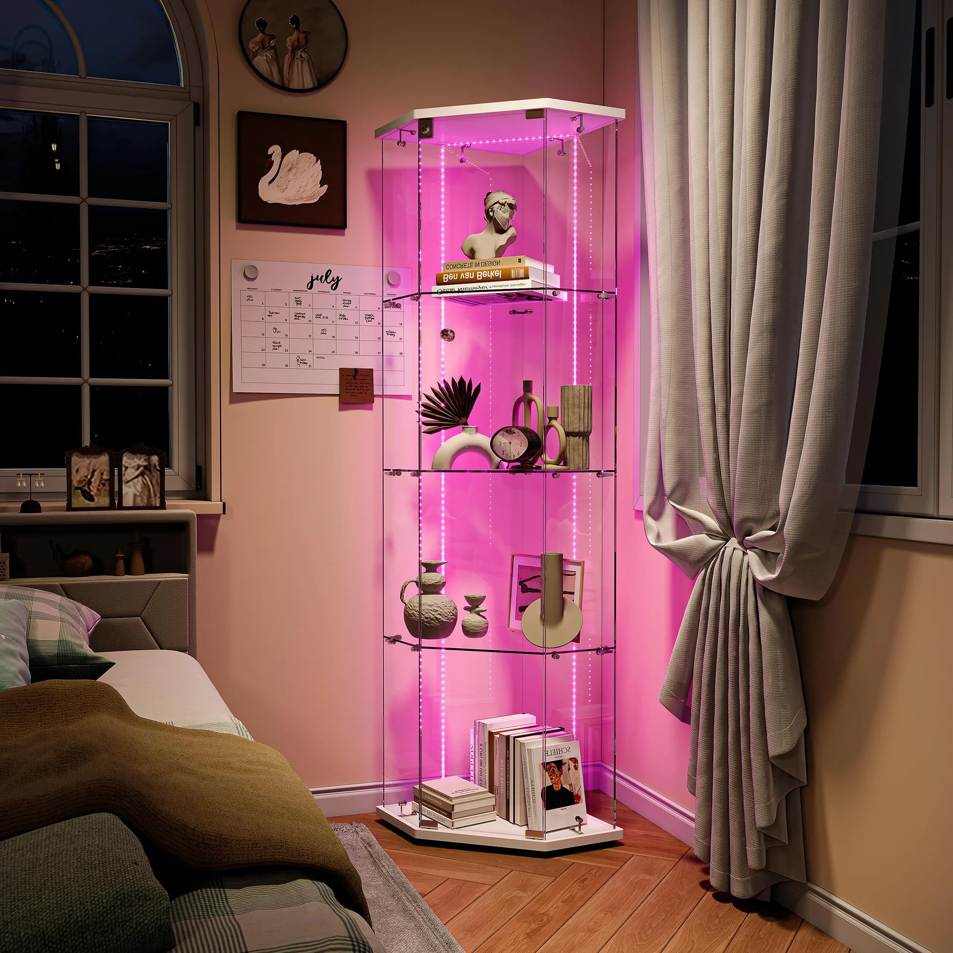 Vetrina, vetrina vetro LED vetrina in vetro per collezione con 1 anta vetrina vetro 4 strati armadio ad angolo armadio vetrina con serratura vetrina mobile trasparente per soggiorno bar