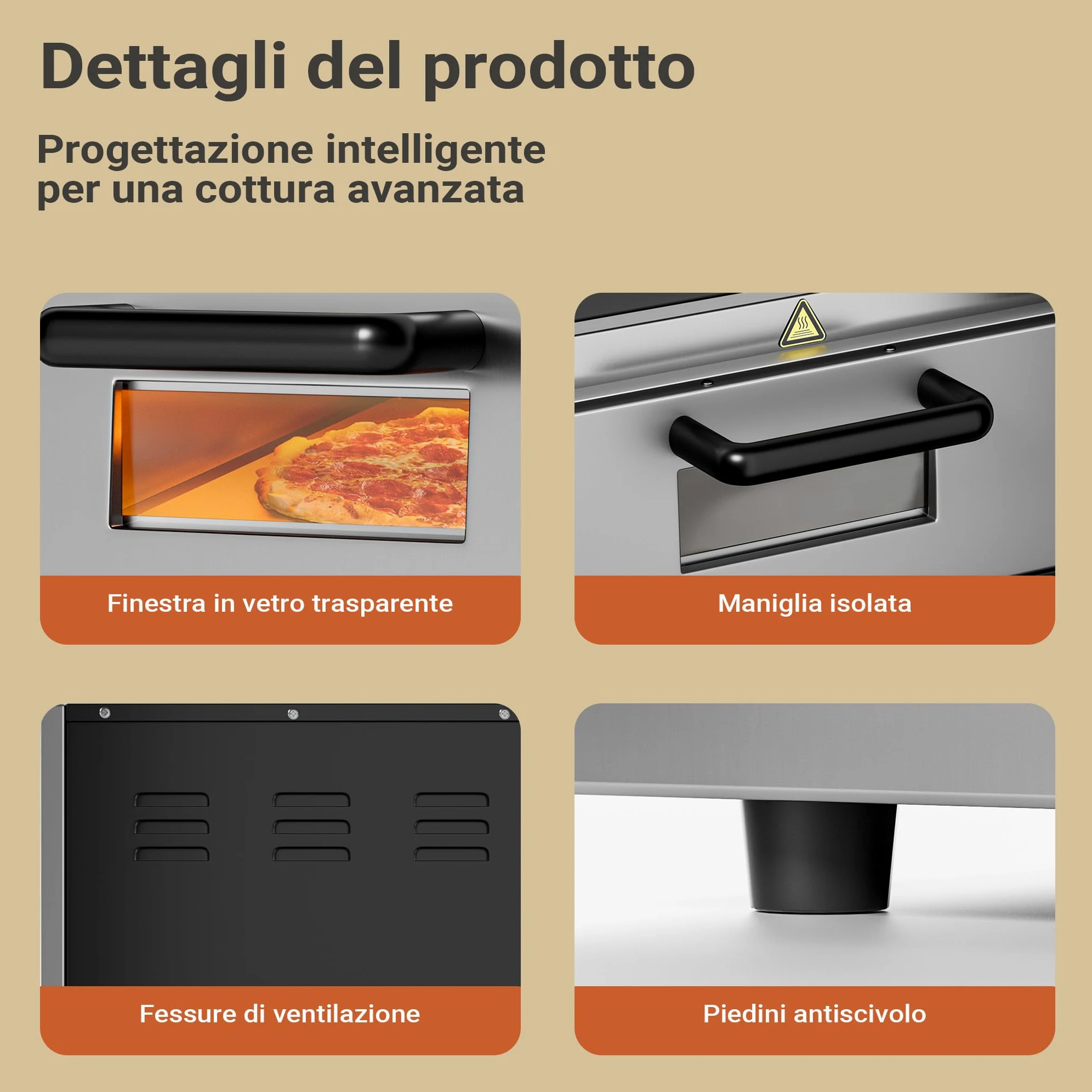 Wiltec Forno pizza elettrico a 2 livelli, con pietra refrattaria in cordierite, 3000W, 350°C Fornetto pizza