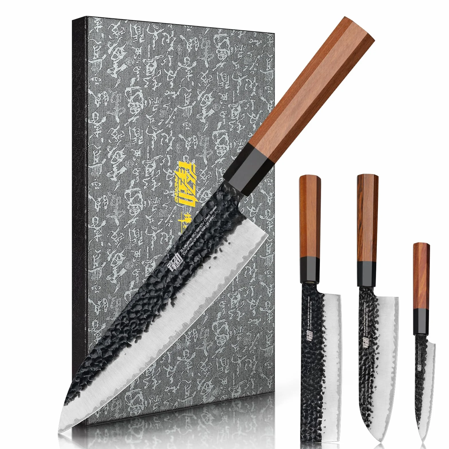 Set di coltelli da cucina FINDKING serie Dynasty 4PCS, Set di coltelli professionali da chef giapponesi, Lama in acciaio ad alto tenore di carbonio 9Cr18MoV, per carne, frutta e verdura