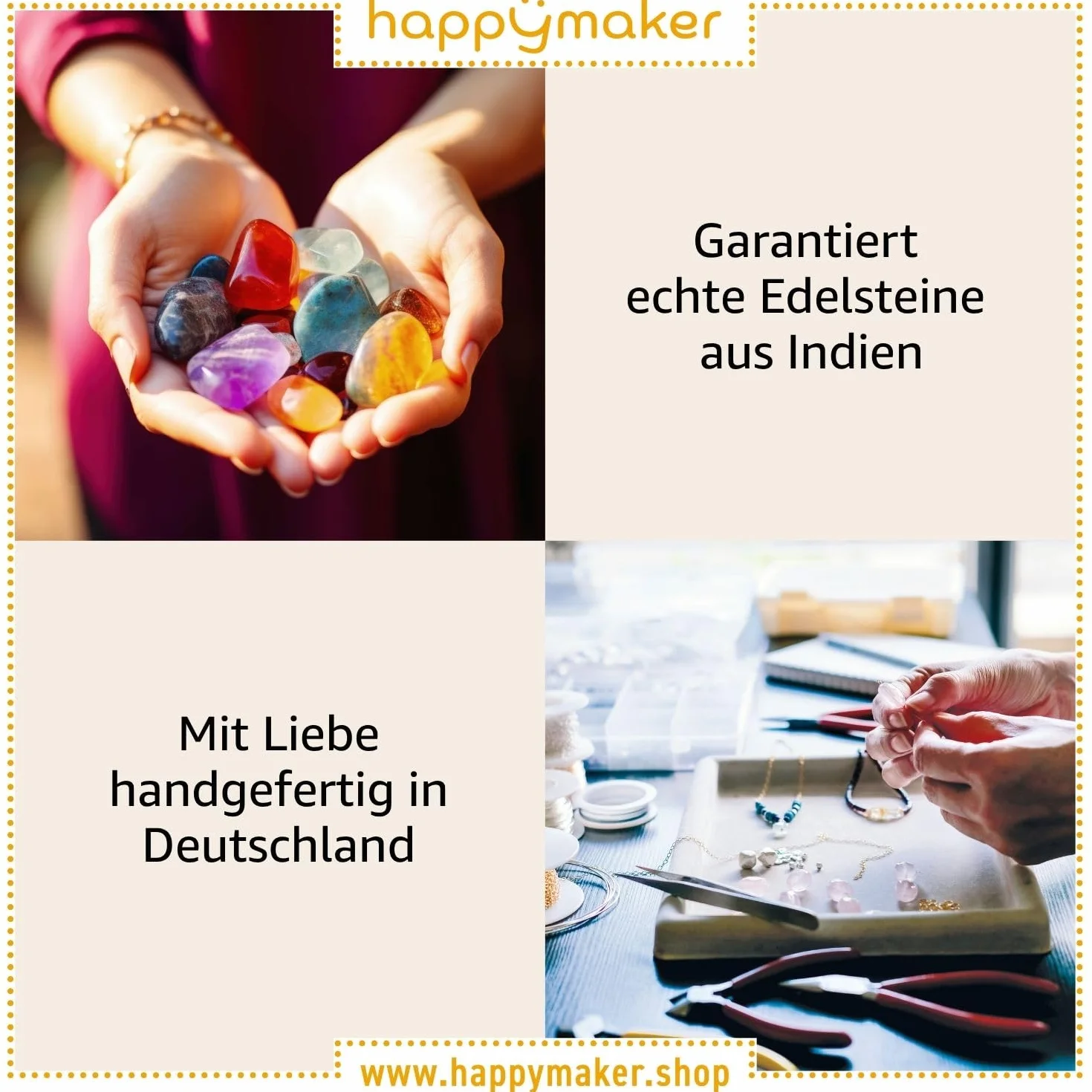 Bracciale elastico da donna color oro con perle di onice e ciondolo fatto a mano in Germania