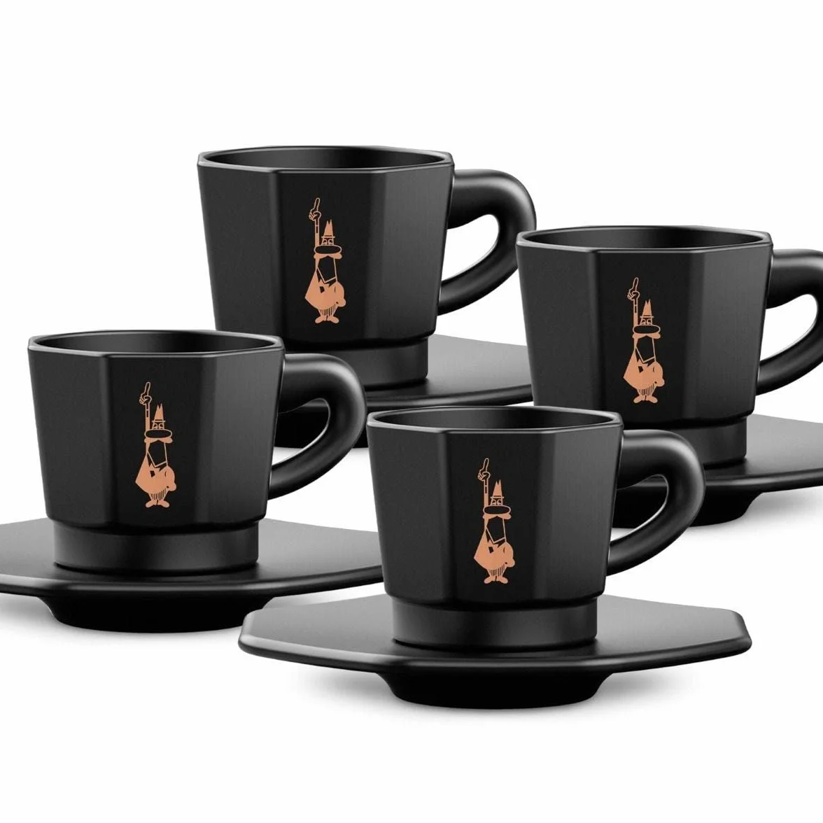 Bialetti Tazzine Ottagonali Porcellana Nero-Oro Rosa 75 Unità
