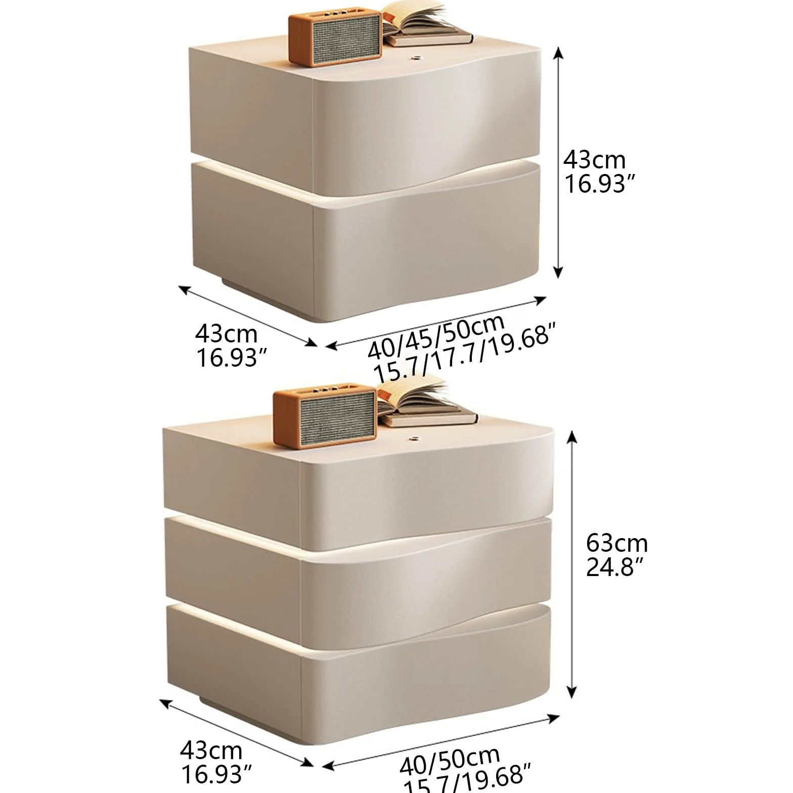 Comodino con Cassetti in Legno, Comodino A LED, Comodino Bianco, Comodini Camera da Letto Moderni, Comodino Moderno con Contenitore, Comodino Camera da Letto.(Brown,40 * 43 * 43CM)