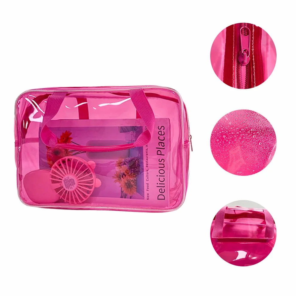 Borsa a tracolla trasparente impermeabile in vinile per trucco Tote Bag 11,8'' ×5,12'' ×8,26'', Colore: rosa., moderno