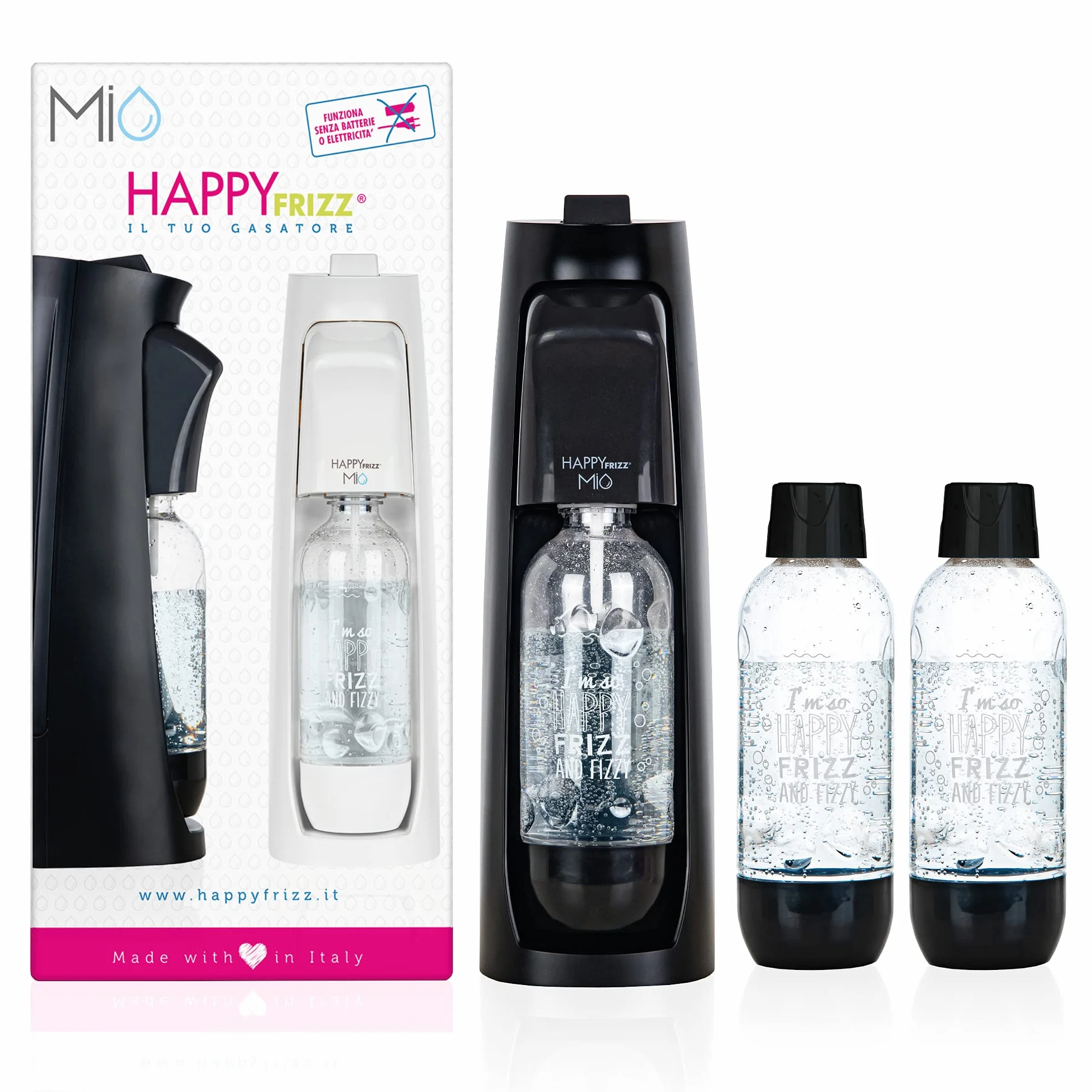 Happy Frizz GASATORE Mio Black Opaco - MEGAPACK - (gasatore + 3 Bottiglie Nere)