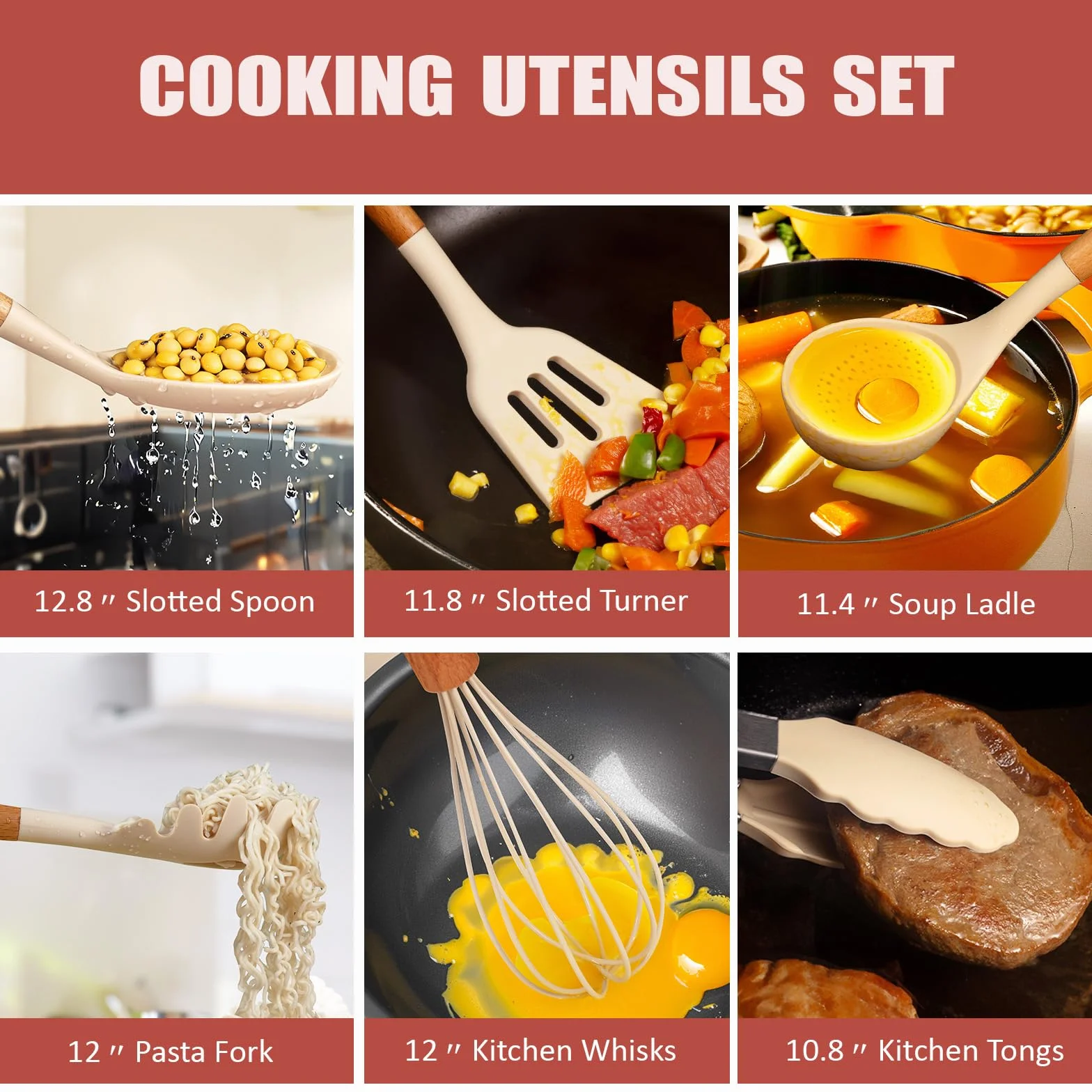 RAXCO Set di coltelli da cucina con blocco 18 pezzi 5 coltelli 7 spatole in silicone Cachi
