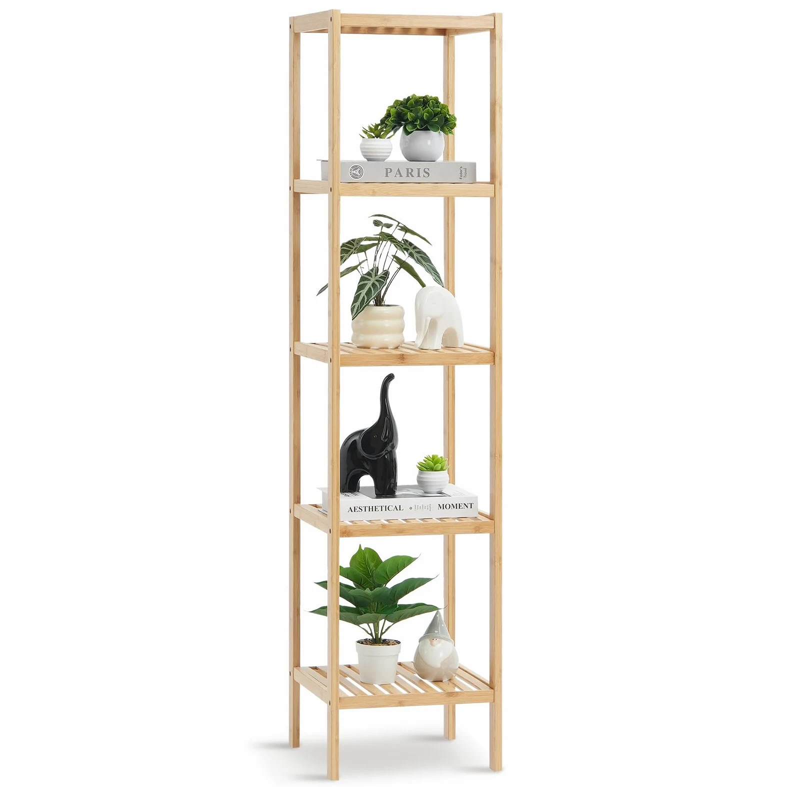 VEVOR Scaffale Angolare in Bambù Scaffale Portaoggetti Multifunzionale per Libri Piante, Scaffale Indipendente, Supporto per Piante Capacità 10 kg 5 Ripiani, per Strato Bagno Camera da Letto Ufficio