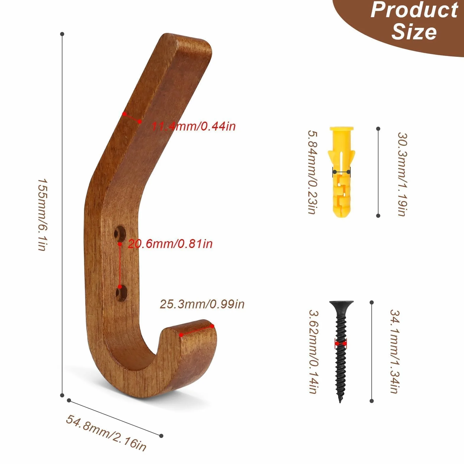 Ganci appendiabiti in legno di quercia Set 4 pezzi 155 mm noce lucido oliato