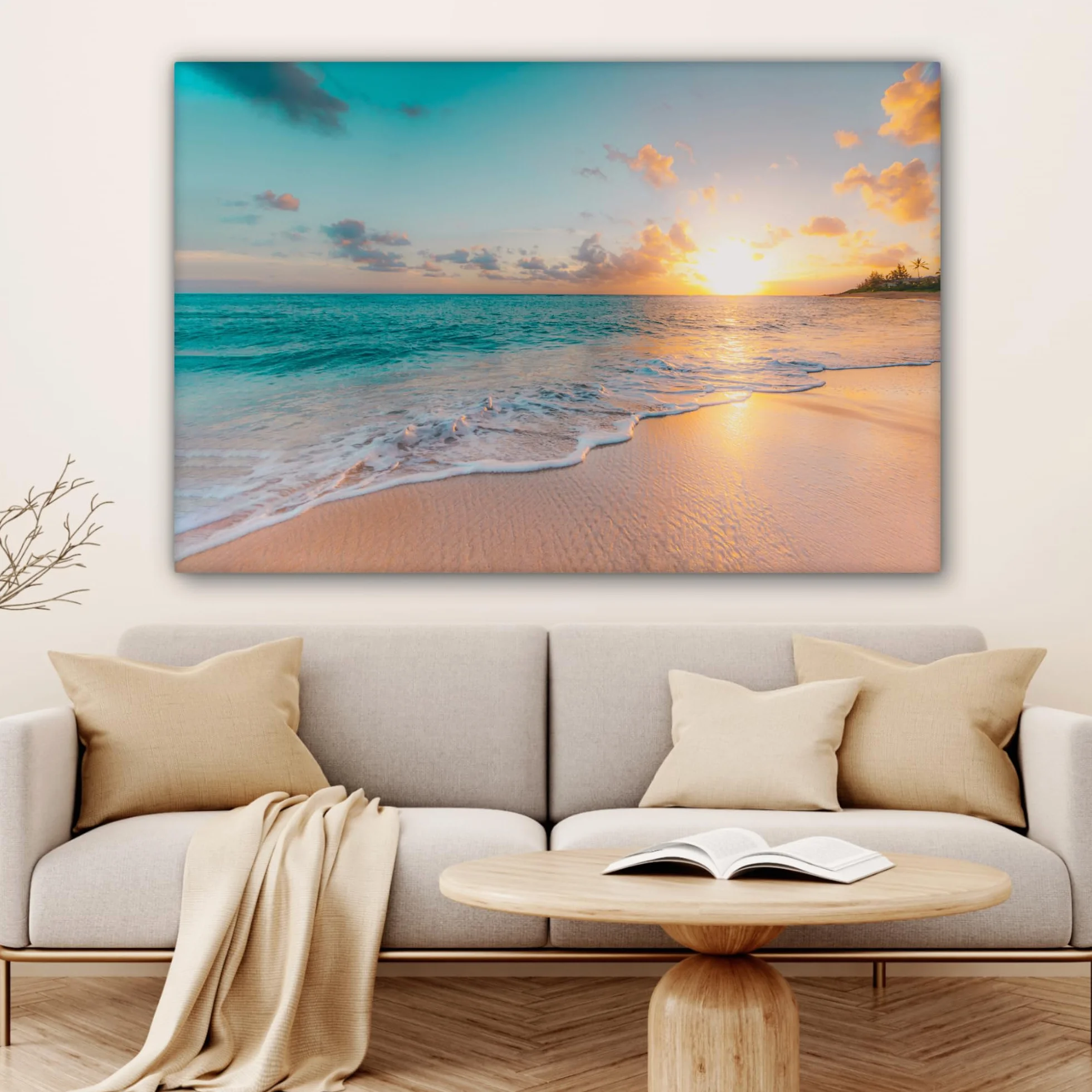 MuchoWow Quadro Camera Da Letto 120x80 cm Tela Stampe Poster Tramonto Spiaggia Mare Blu