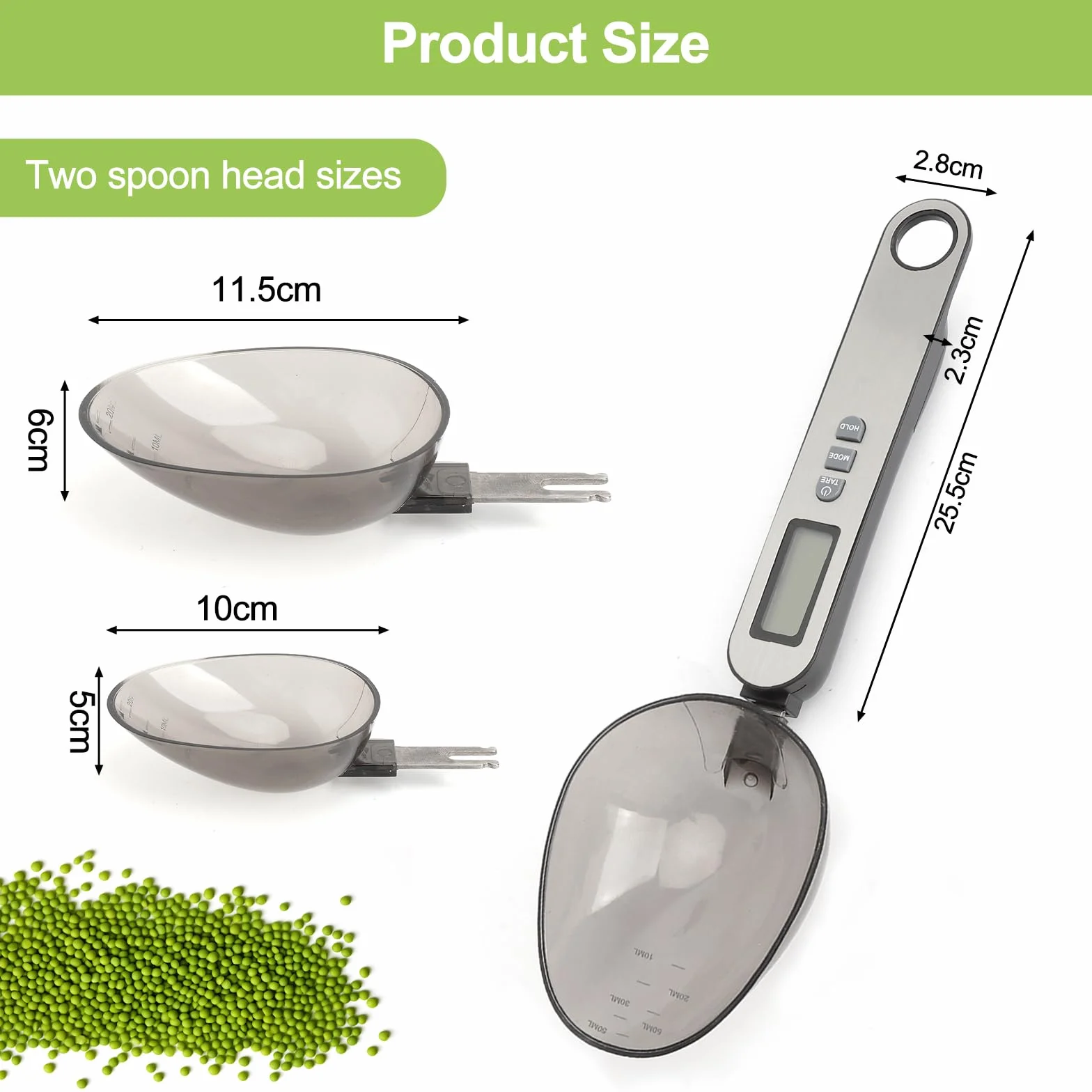 Cucchiaio bilancia digitale precisione misure da 0,1g a 500g 2 testa a cucchiaio diverse electronic spoon scale multifunzionale con diverse unità di misura frontale in acciaio inossidabile argentato