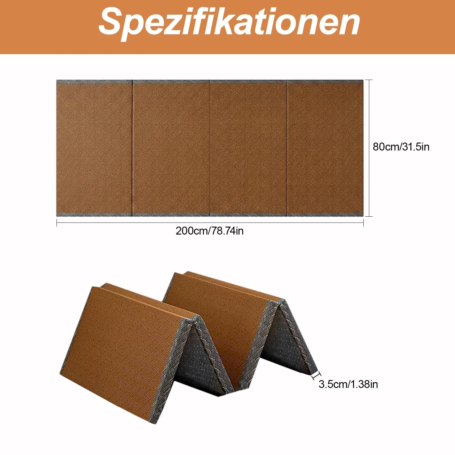 Tappetino Tatami Tradizionale Giapponese Pieghevole in Fibra di Cocco, Futon Giapponese Portatile e Antiscivolo per Dormire, Meditazione, Yoga Zen, 80x200x3.5cm
