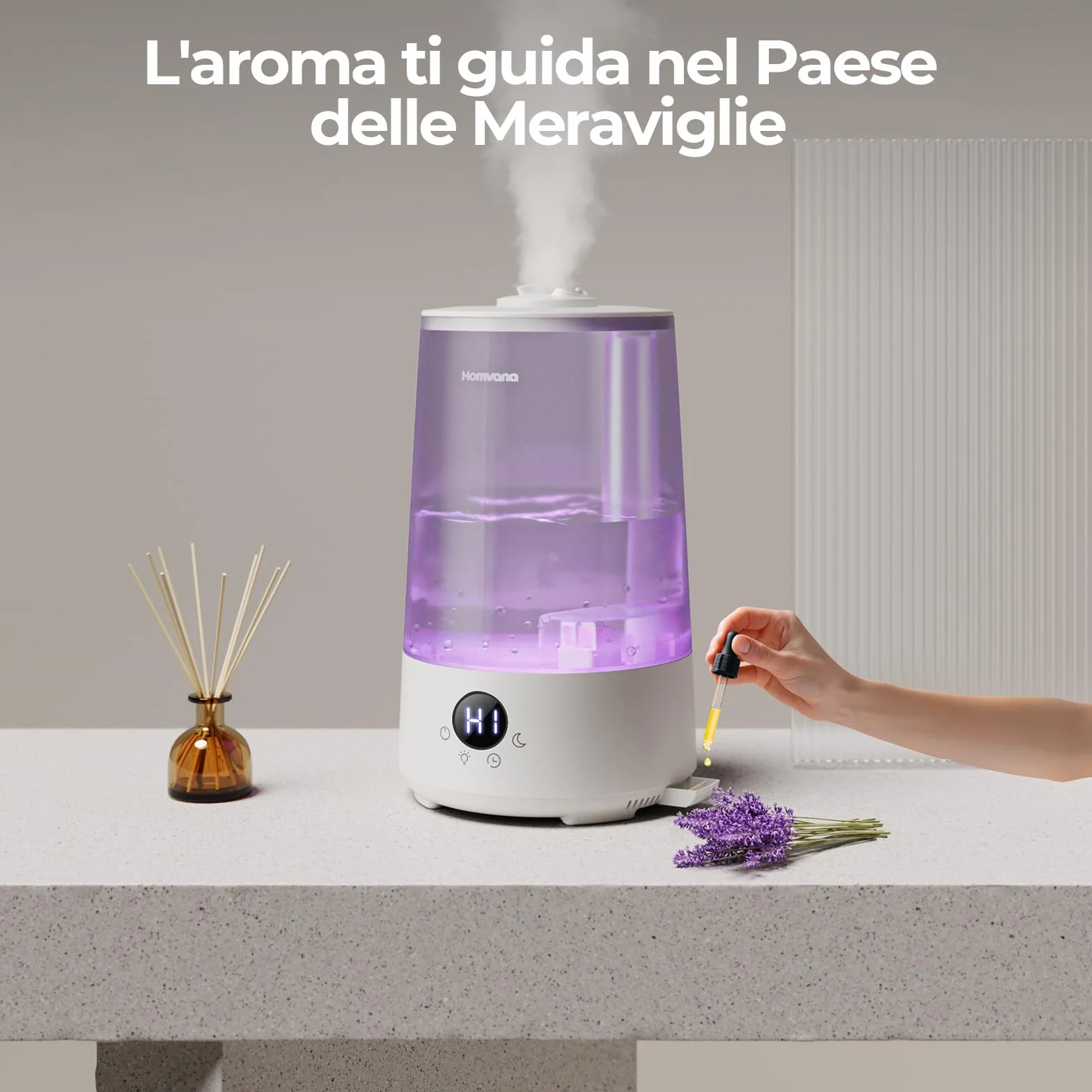 Umidificatore Ambiente Bambini Homvana 3.6L, 360°Cool Mist 16dB Silenzioso for Baby, Piante Dura da 34H, Auto Sleep Modo, con Luce e Aromaterapia Top-Fill, Facile da Pulire, Oli Essenziali (Grigio)