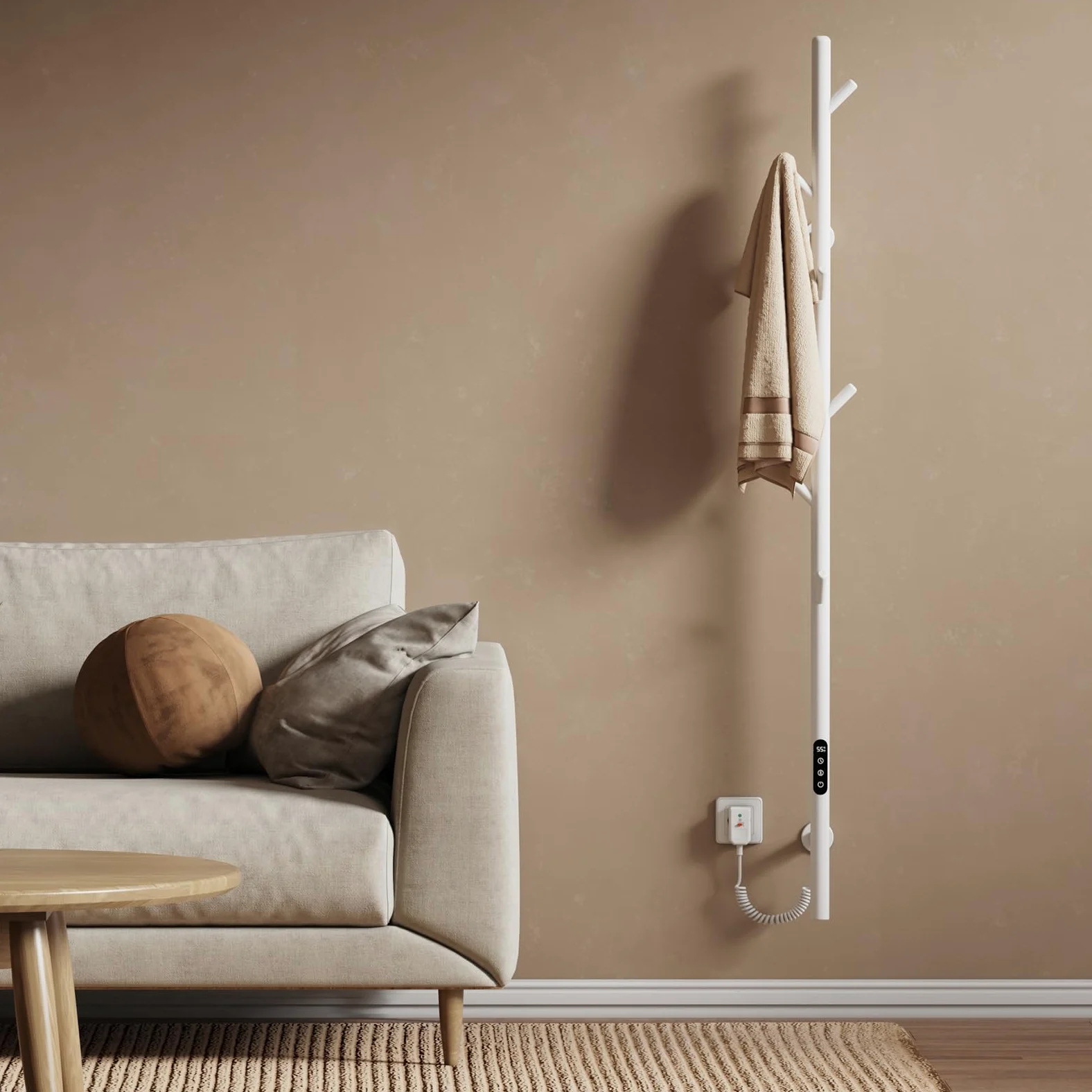 EMKE Scaldasalviette Elettrico da bagno, termostato intelligente WiFi, scaldasalviette elettrico a barra singola, 150 cm di altezza, Bianco