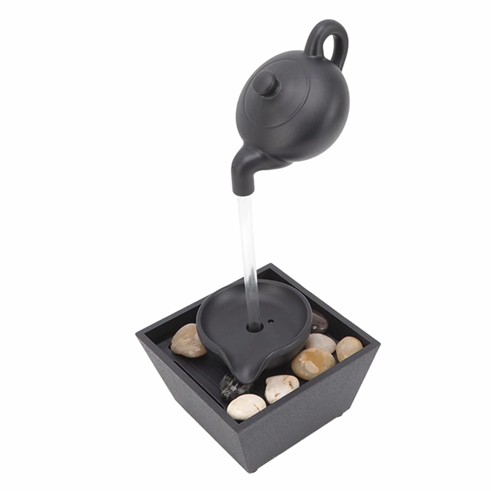 Ornamento Galleggiante per Fontana D'acqua con Teiera - Creativo e Artistico, Decorazione a Cascata in Stile Cultura del tè Cinese con Luci a LED, Pietre per Scrivania da tè,