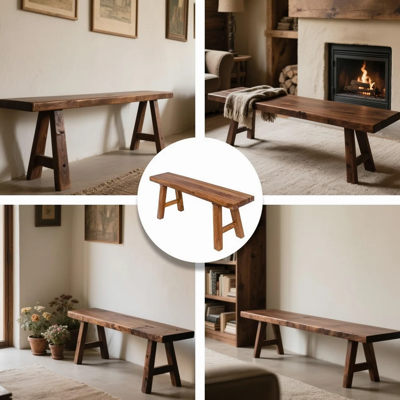 Panca in Legno Panca in Legno da Esterno,venature del Legno Naturali,Telaio di Supporto Robusto,Montaggio Facile, per Sala da Pranzo, Cucina, Soggiorno, Camera da Letto.(120 * 26 * 45cm)