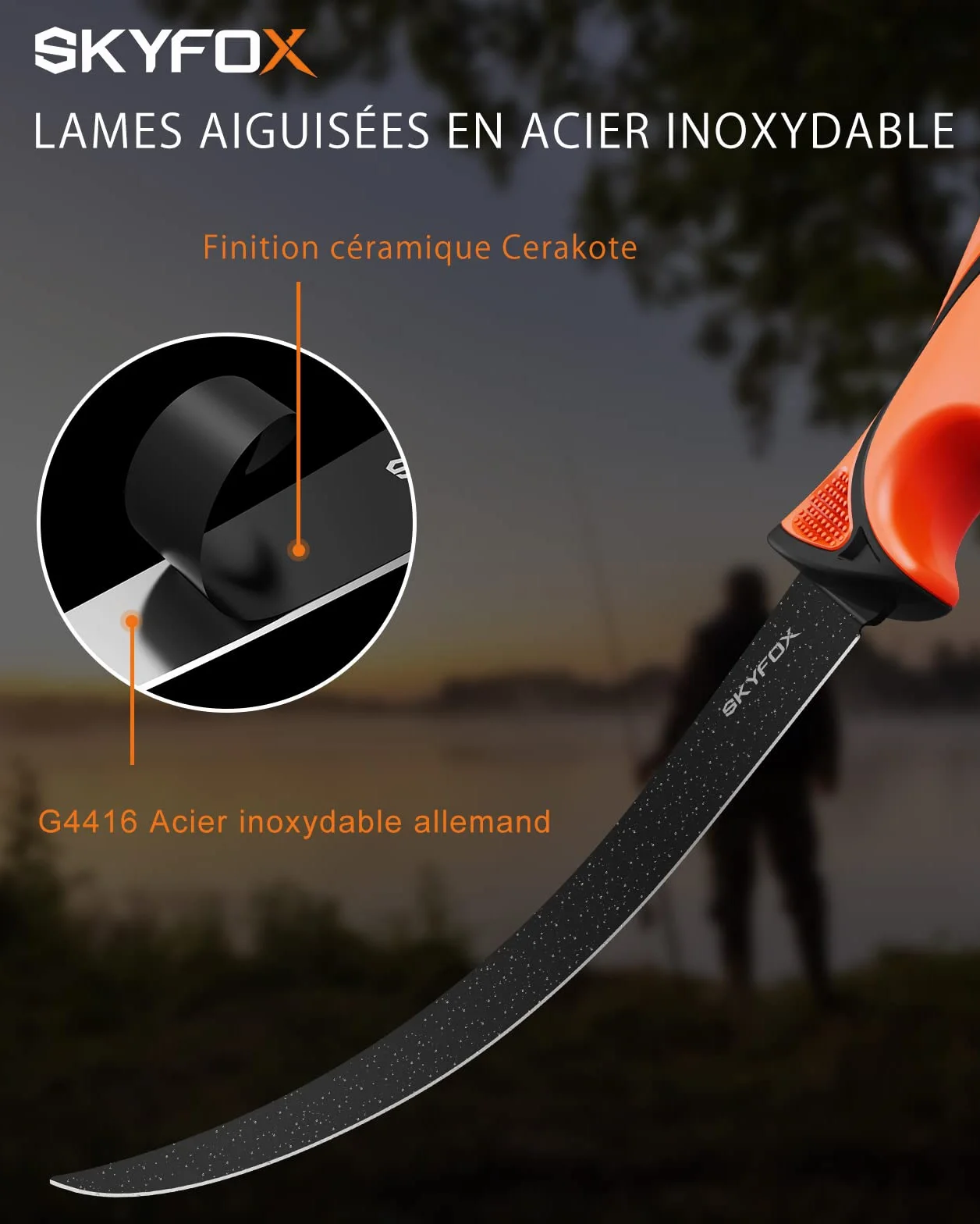 SkyFox Coltelli a rete, coltello da cucina affilato, coltello da sopravvivenza esterno, coltello da pesca in acciaio inossidabile con guaina di protezione, manico ergonomico (lama 20 cm)