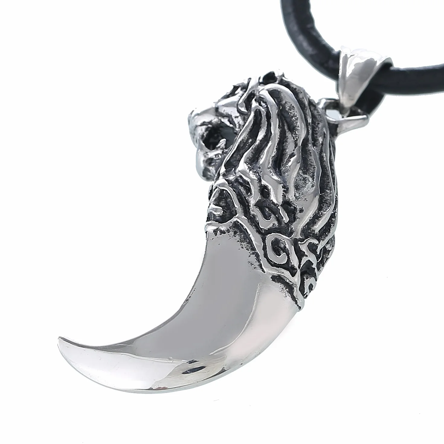 DonDon Collana da Uomo in Cuoio Pelle 50 cm Pendente Acciaio Inossidabile