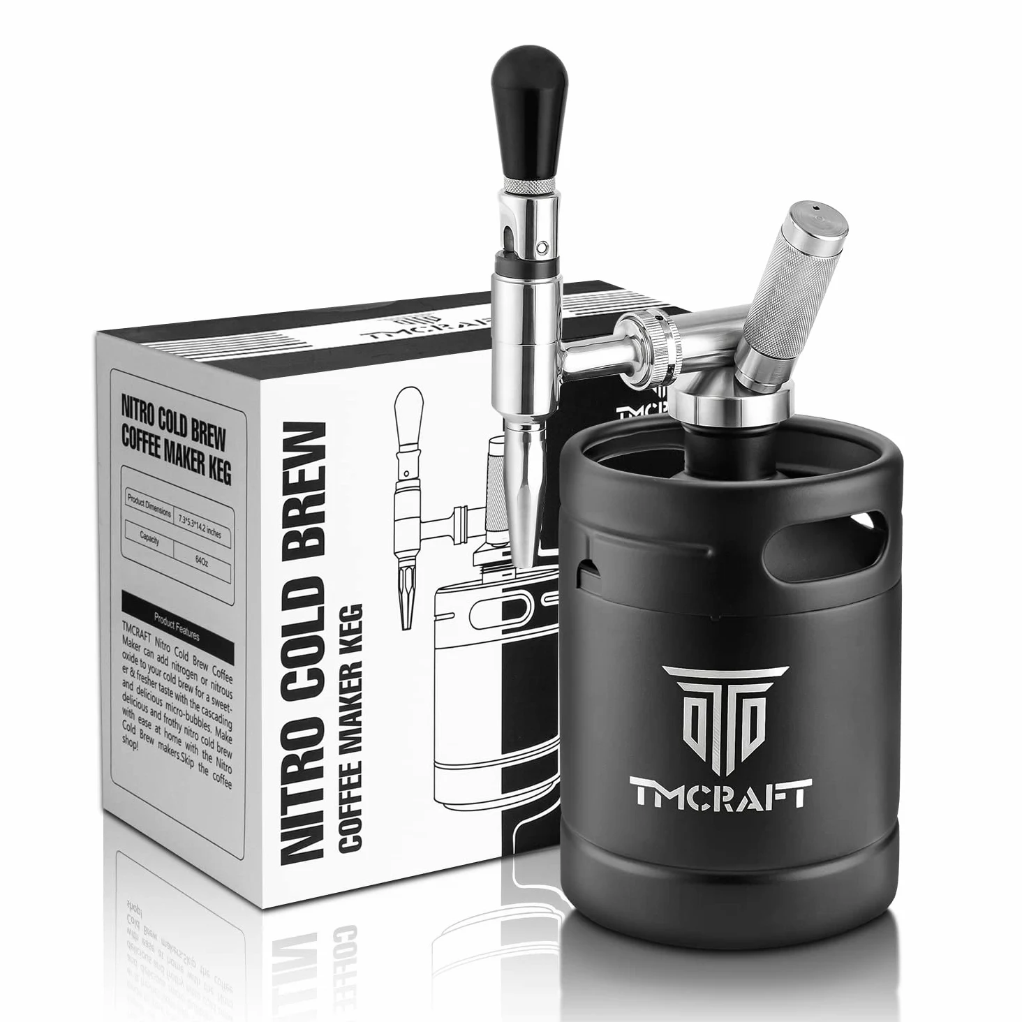 TMCRAFT 64oz Nitro Cold Brew Caffettiera, Acciaio Inox Stout Cream Rubinetto & Valvola di Sfiato, Home Brew Barile di Caffè Azoto Barile di Caffè