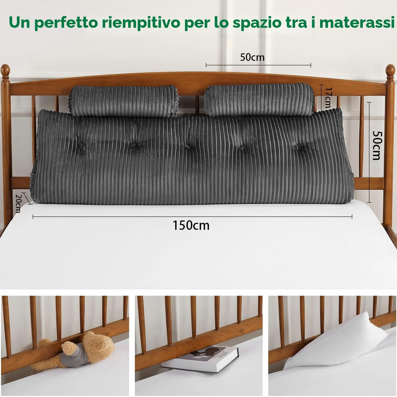 Z-hom Cuscino Schienale, Cuscino triangolare per testiera con fodera rimovibile, Cuscino da lettura per letto, cuscino schienale divano, cuscino da lettura, crema (150 x 50 x 20 cm)