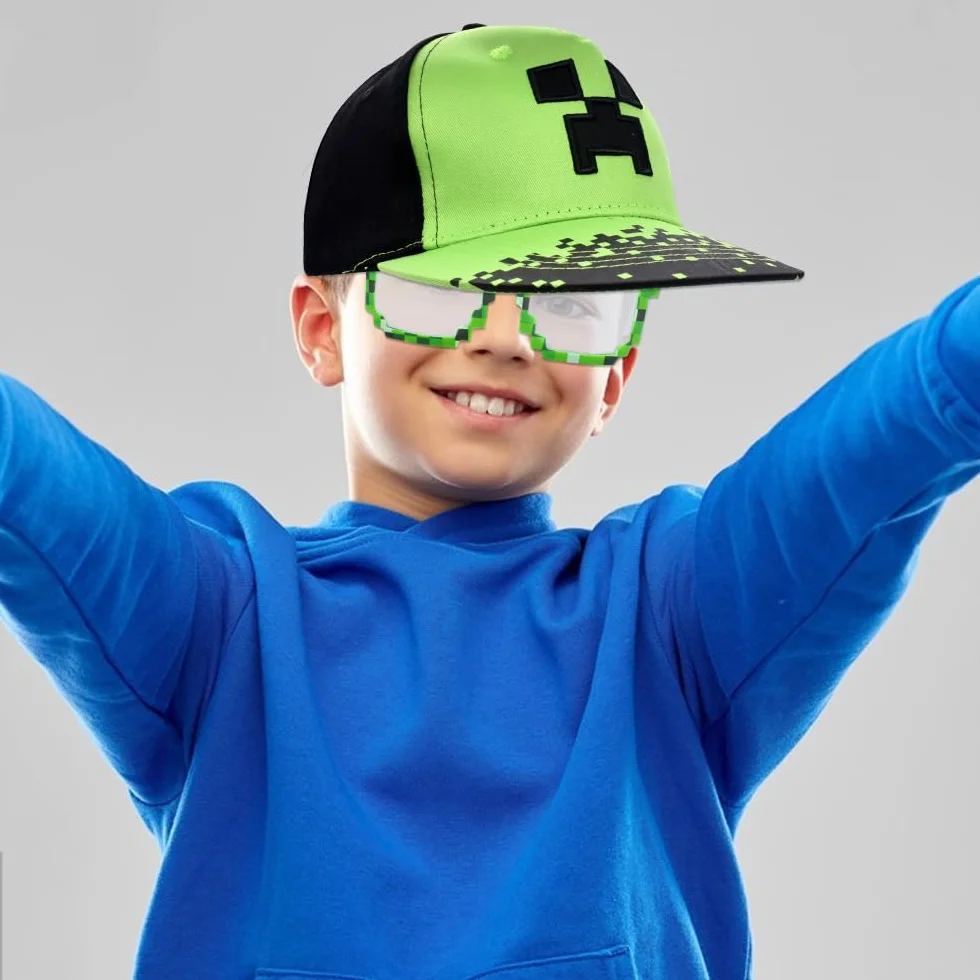 Minecraft Cappellino Baseball 2PCS Cappello da Sole Occhiali da Sole Berretto Cartoni Protezione Solare Cotone Regolabile Set Bambini