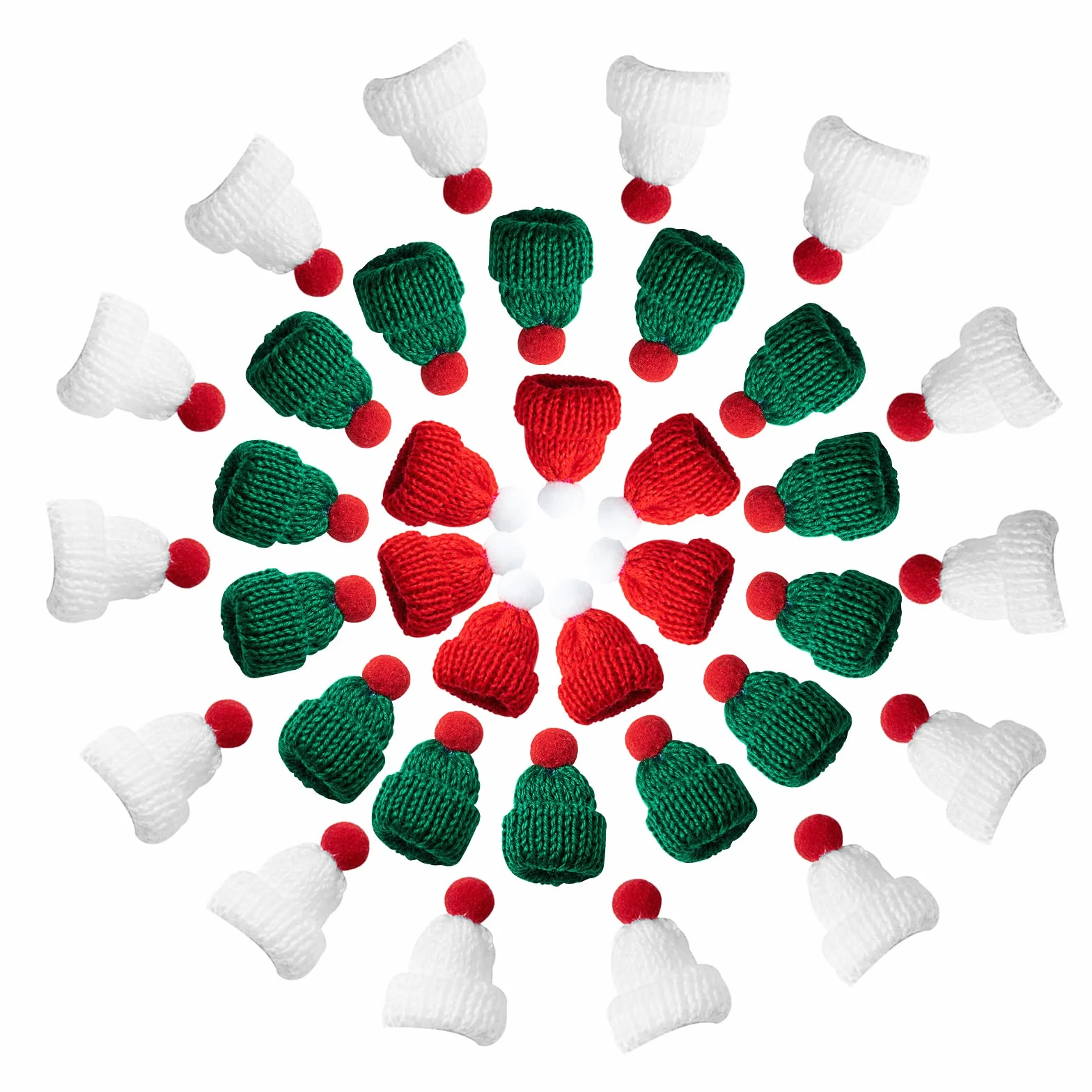 VAPKER 45Pcs Natale Mini Cappelli per maglieria Lana Carino Filato Mini Top Cappelli Cappello per Bambola Mini Cappello di Lana per Artigianato Piccolo Lavoro a Maglia Accessori per Capelli Fai da T