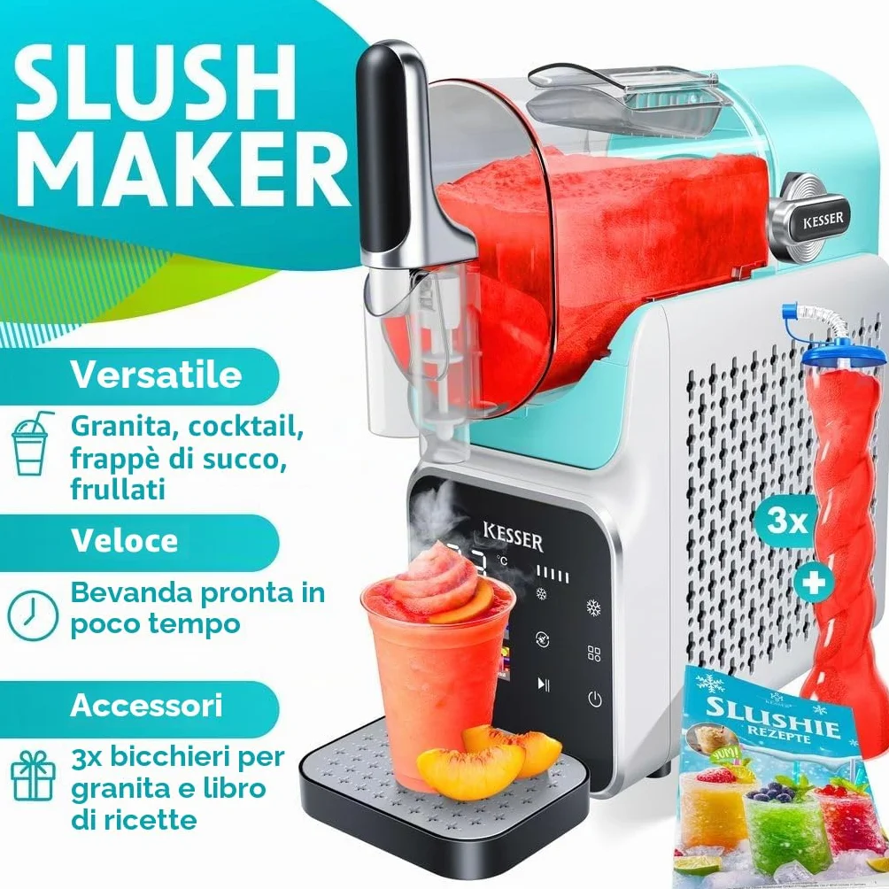 KESSER Slush Ice Maker 2 l – Macchina per slush, cocktail, gelato, frappè e succo congelato – 25 minuti, 6 programmi, 3 tazze