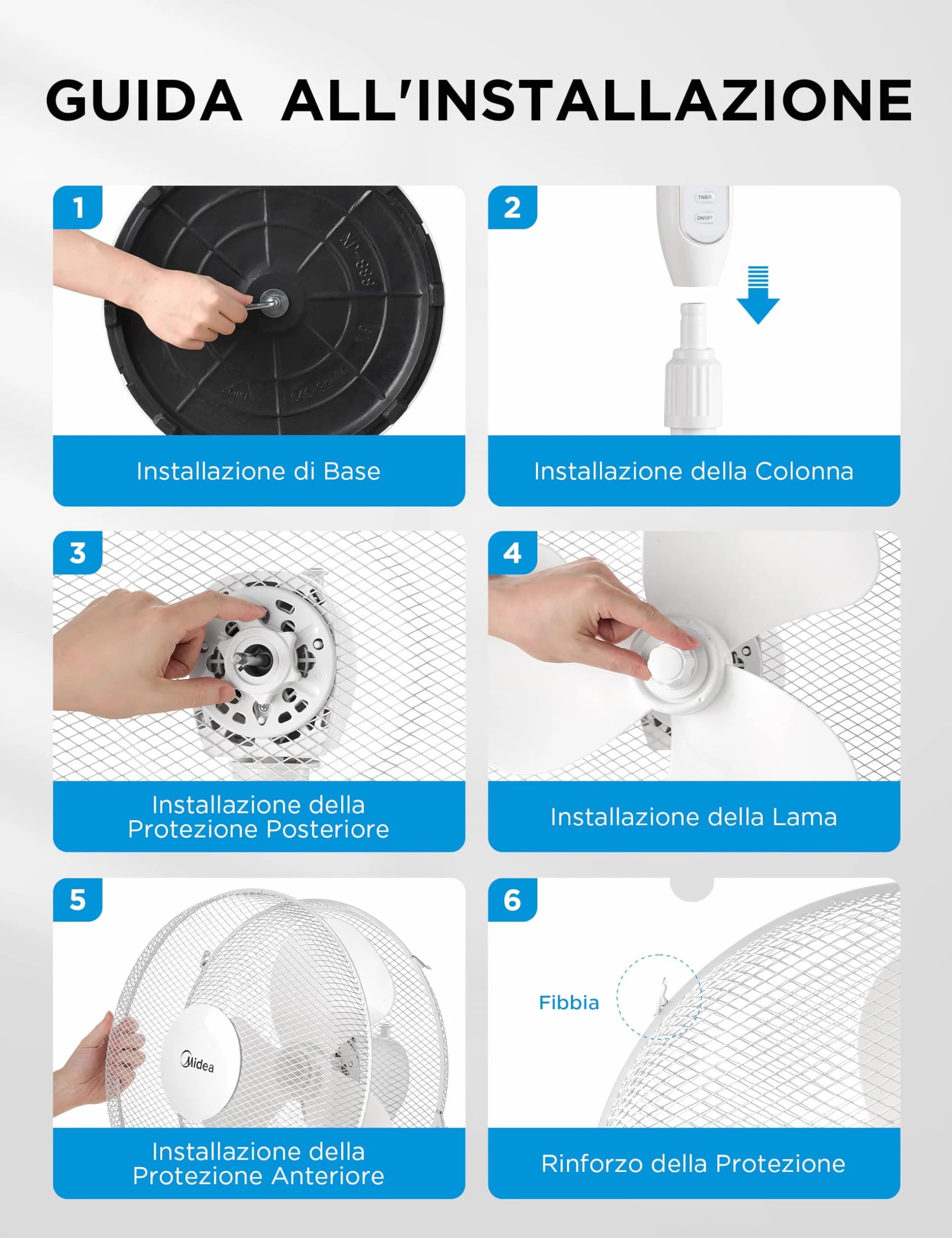 Midea MFS400M0APW0 Ventilatore a Piantana 40W Telecomando Altezza Regolabile 1,1-1,3m Bianco