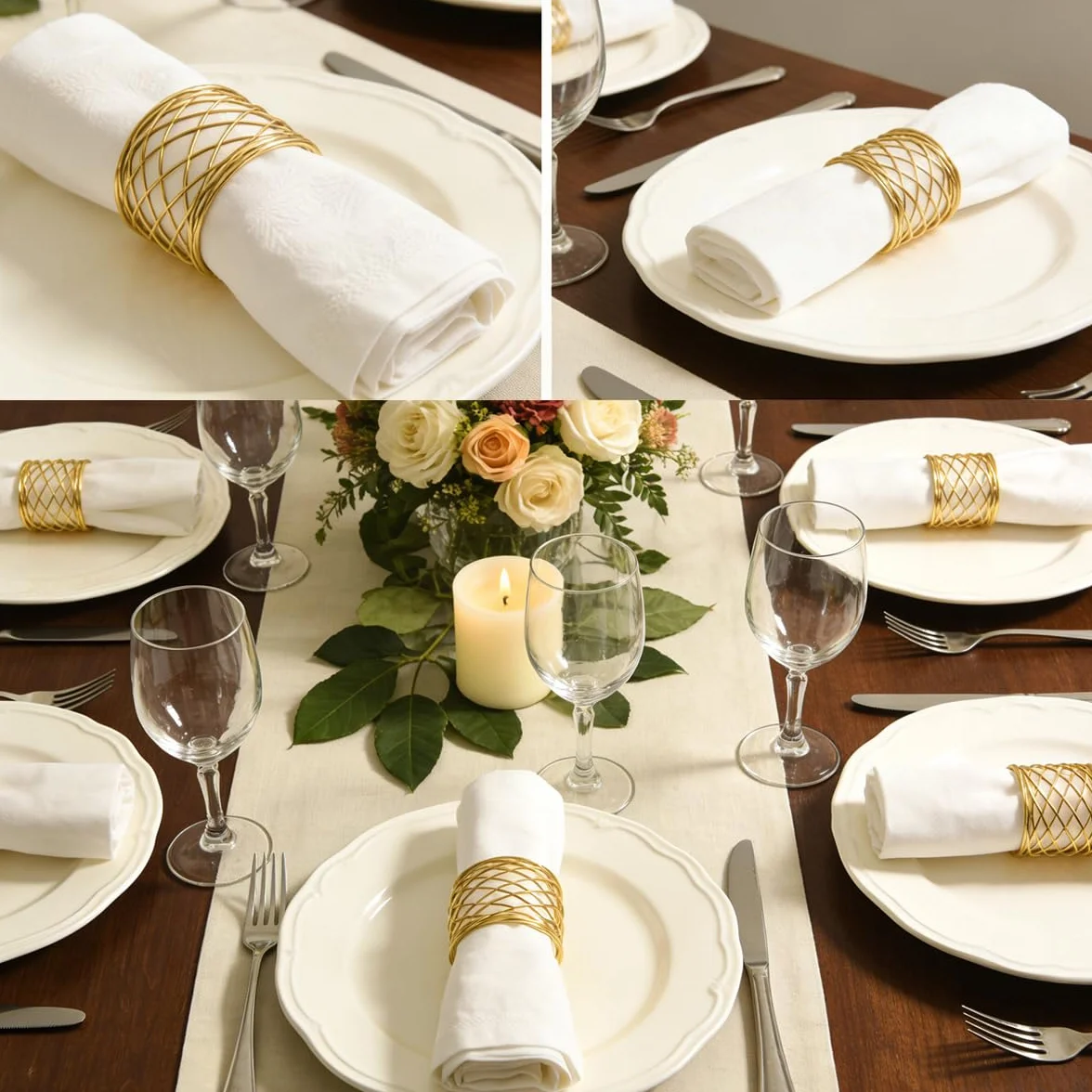 Portatovaglioli 12pcs Anelli di tovagliolo di Metallo Dorato, Anello da Tavolo 4.3 * 5.2 cm, per Matrimonio Banchetto Cena Decorazione da Tavola per Feste d'Oro (12 Pezzi)