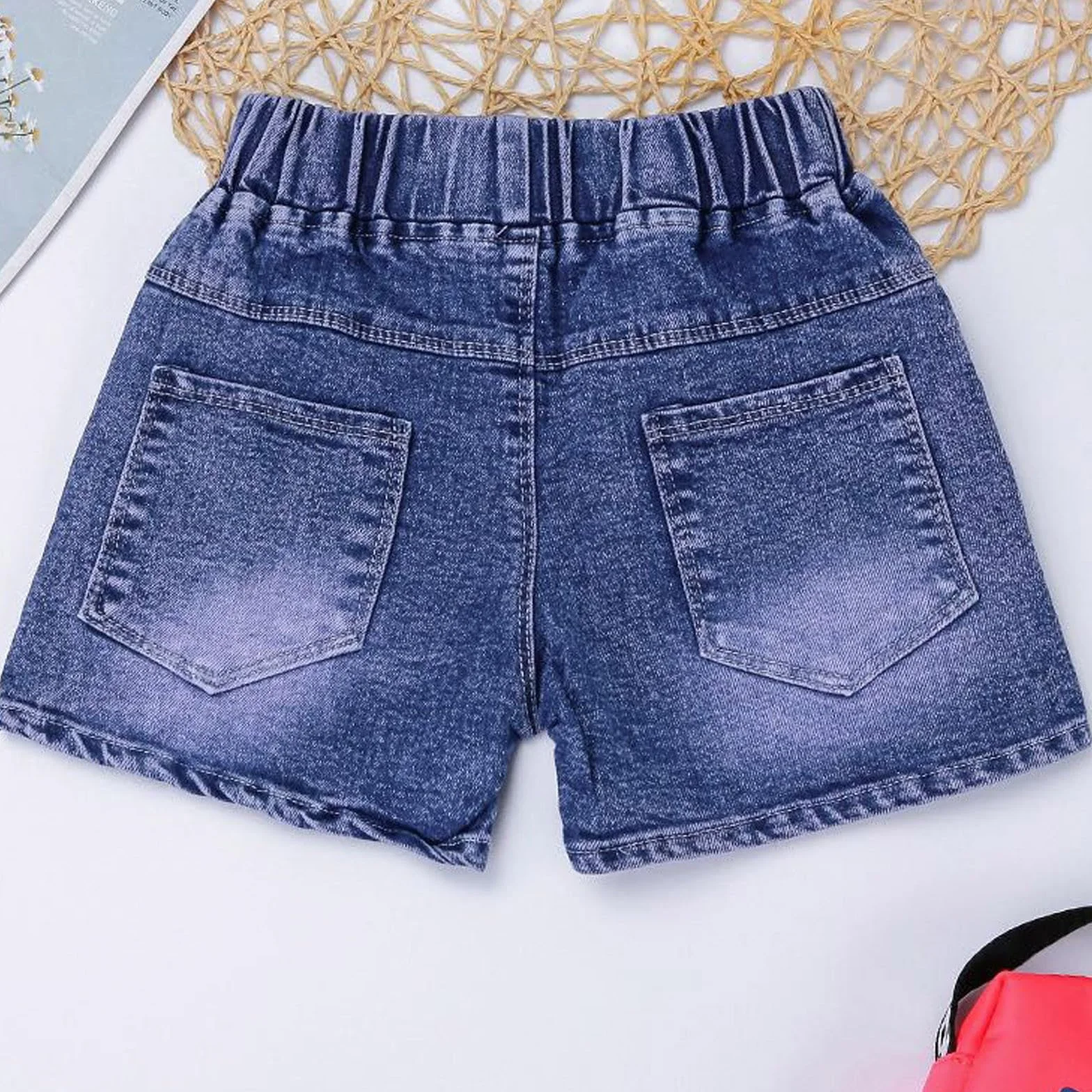 Jeans da ragazza pantaloncini corti in denim vita elasticizzata 2-7 anni