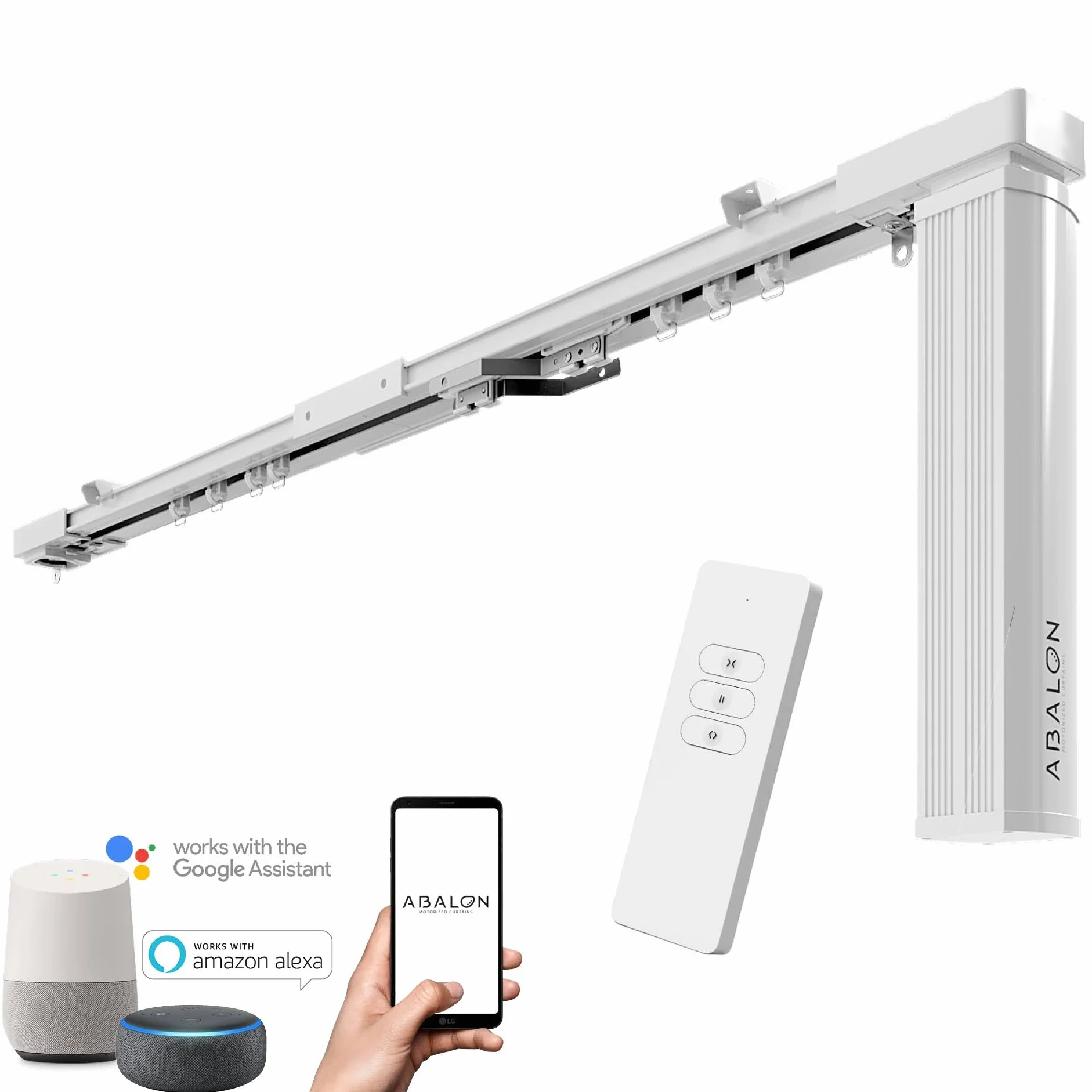ABALON Binario Motorizzato per Tende, Motore WiFi Compatibile con Alexa, Google Home e App Mobile Tuya Smart, Telecomando, Larghezza fino a 3 metri, Bianco