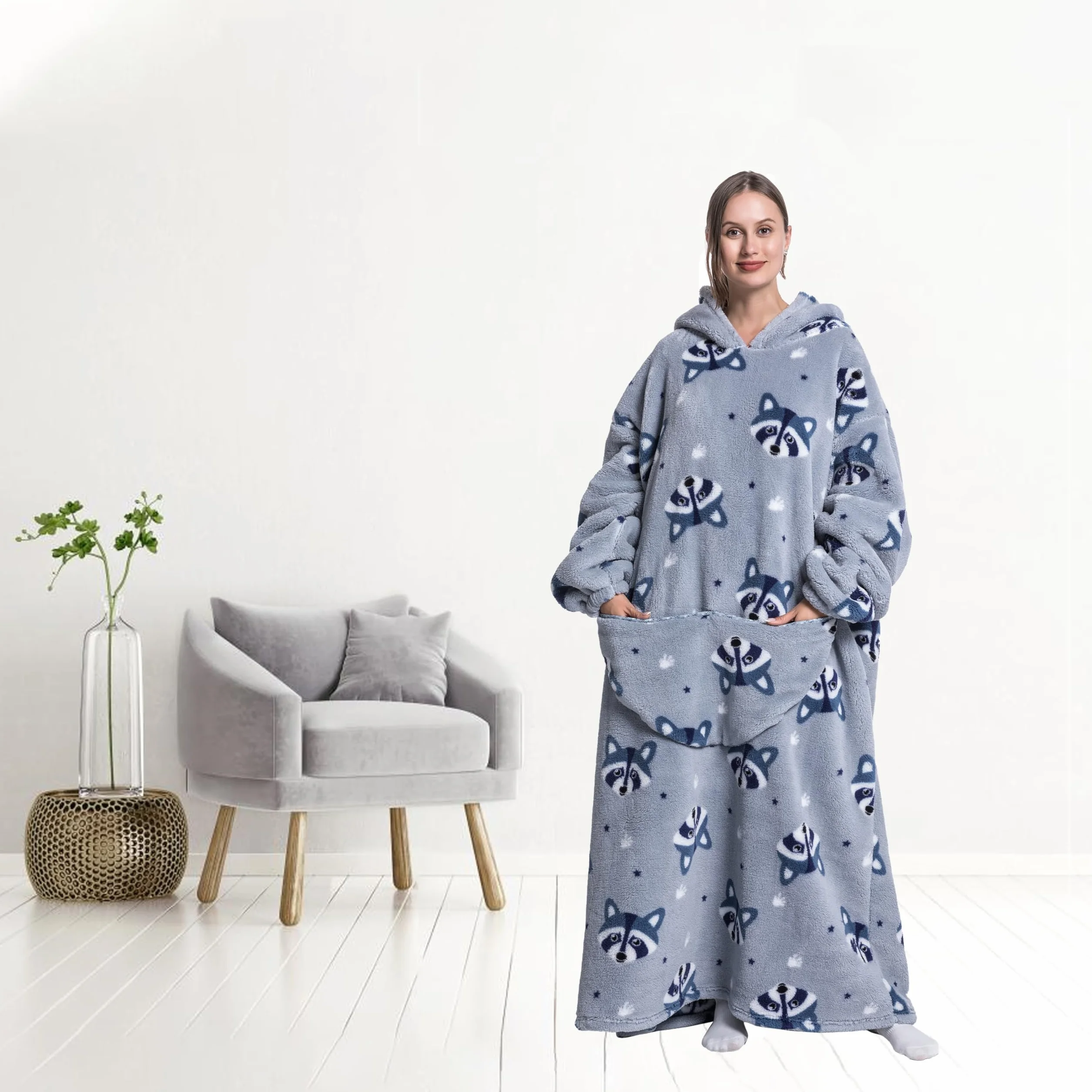 Coperta portatile con cappuccio, per donne e adulti, coperta con maniche, morbida e calda da indossare come regalo per fidanzata, mamma o mamma koala (Fox)