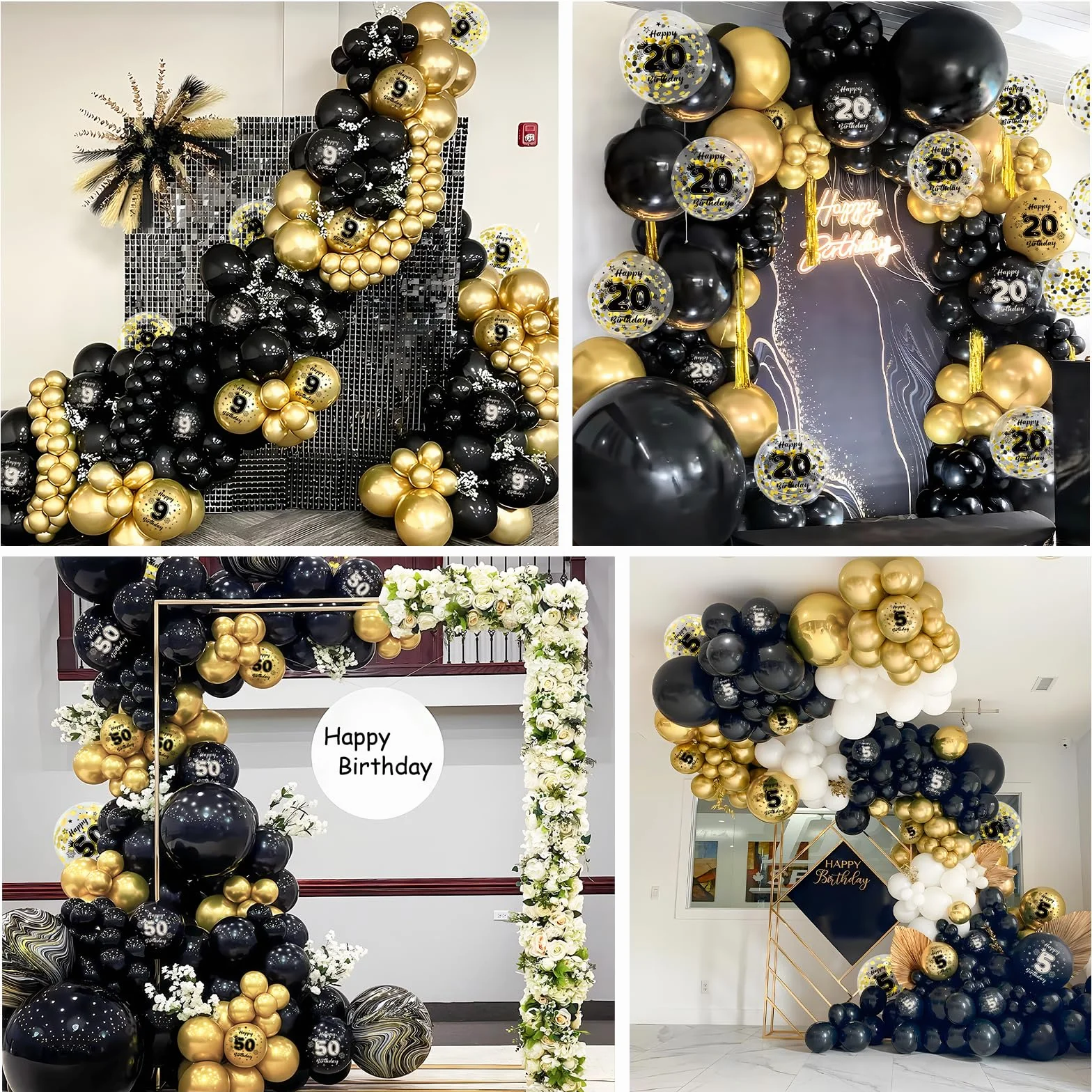 Unisun Palloncini 50° Compleanno, Decorazioni Compleanno 50 Anni per Uomo, Happy Bitrhday Decorazione Oro Nero Palloncini per 50 Anniversario Compleanno Feste Forniture