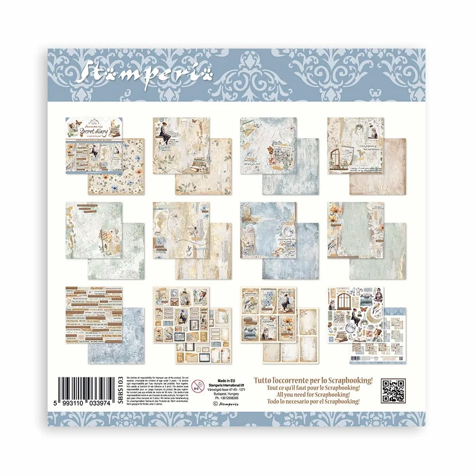 Stamperia Scrapbook Paper Pad 20,3 x 20,3 cm Secret Diary Acid Free Double Sided