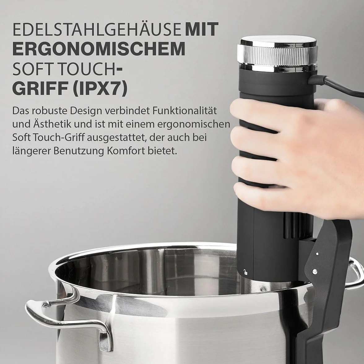 Profi Cook della SV 1126 Sous Vide Stick, Acciaio Inox, 800 W, 8 Litri, Display LED, Timer