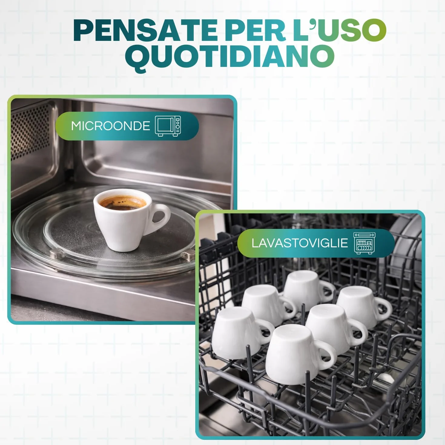 PALUPLUS Set 12 Tazzine Caffè in Porcellana da 80 ml, Tazze da Espresso con manico, Lavabili in Lavastoviglie, adatte per Microonde, Colore Bianco -208F
