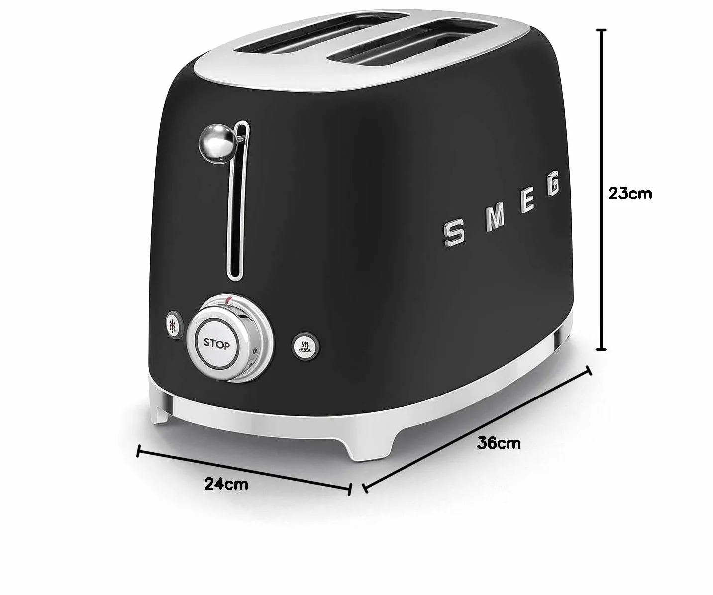 Smeg, Tostapane 2x2 TSF01BLMEU, 2 Scomparti da 36mm, 6 Livelli di Doratura, Funzione Riscaldamento, Scongelamento e Bagel, Espulsione Automatica del Pane, Cassetto Raccoglibriciole, 950W, Nero