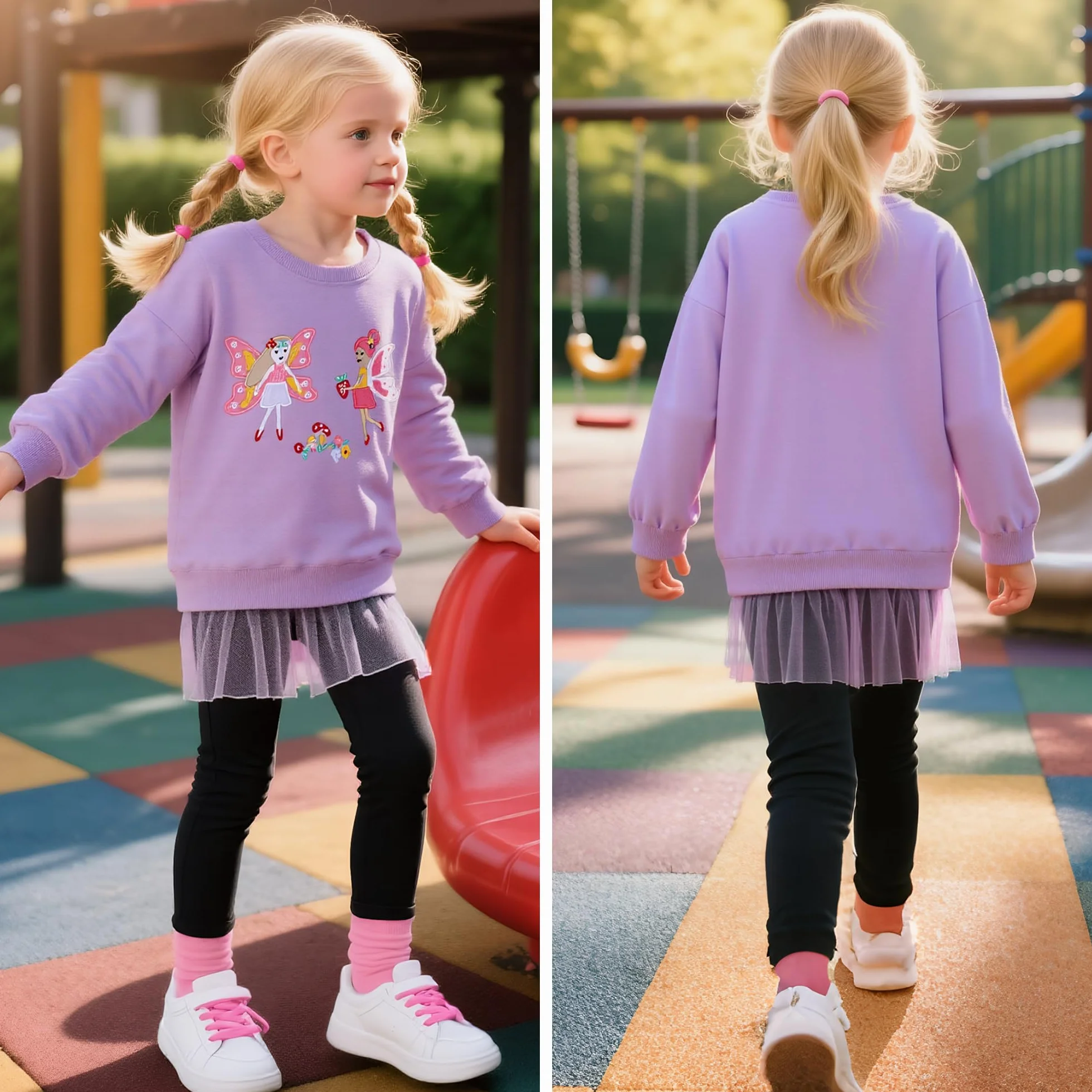 Felpa per Bambina, Ragazza Cotone Girocollo Maglione Pullover, Senza Cappuccio Ricamo Applicato Felpe Manica Lunga Maglietta Casual Princess Top Ragazze Sweatshirt 2-7 Anni