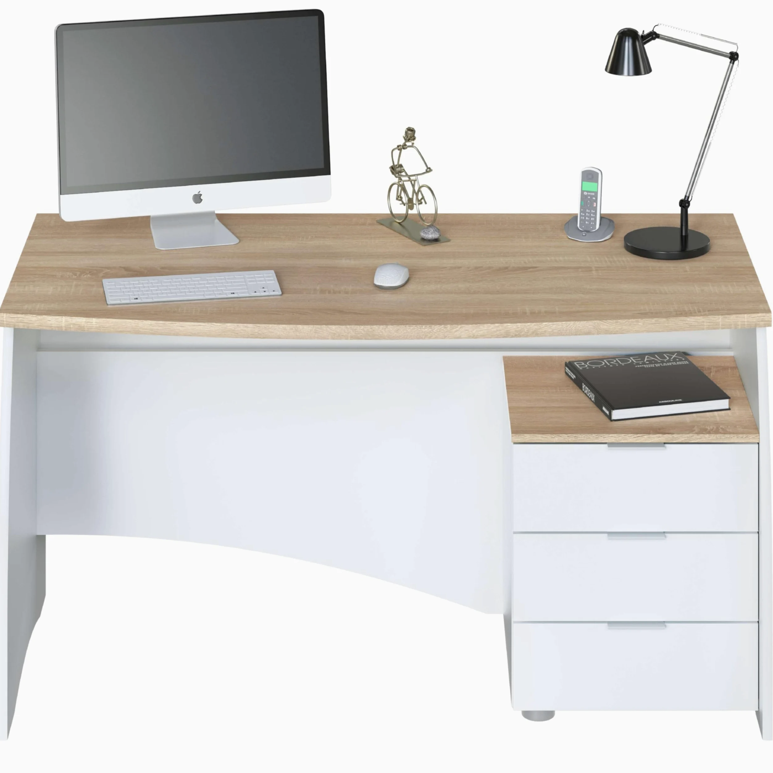 Habitdesign Tavolo da ufficio con 3 cassetti, tavolo da ufficio o studio, modello Stil, finitura in Balnco Artik e Rovere Canadian, dimensioni: 136 cm (larghezza) x 67 cm (fondo) x 74 cm (altezza)