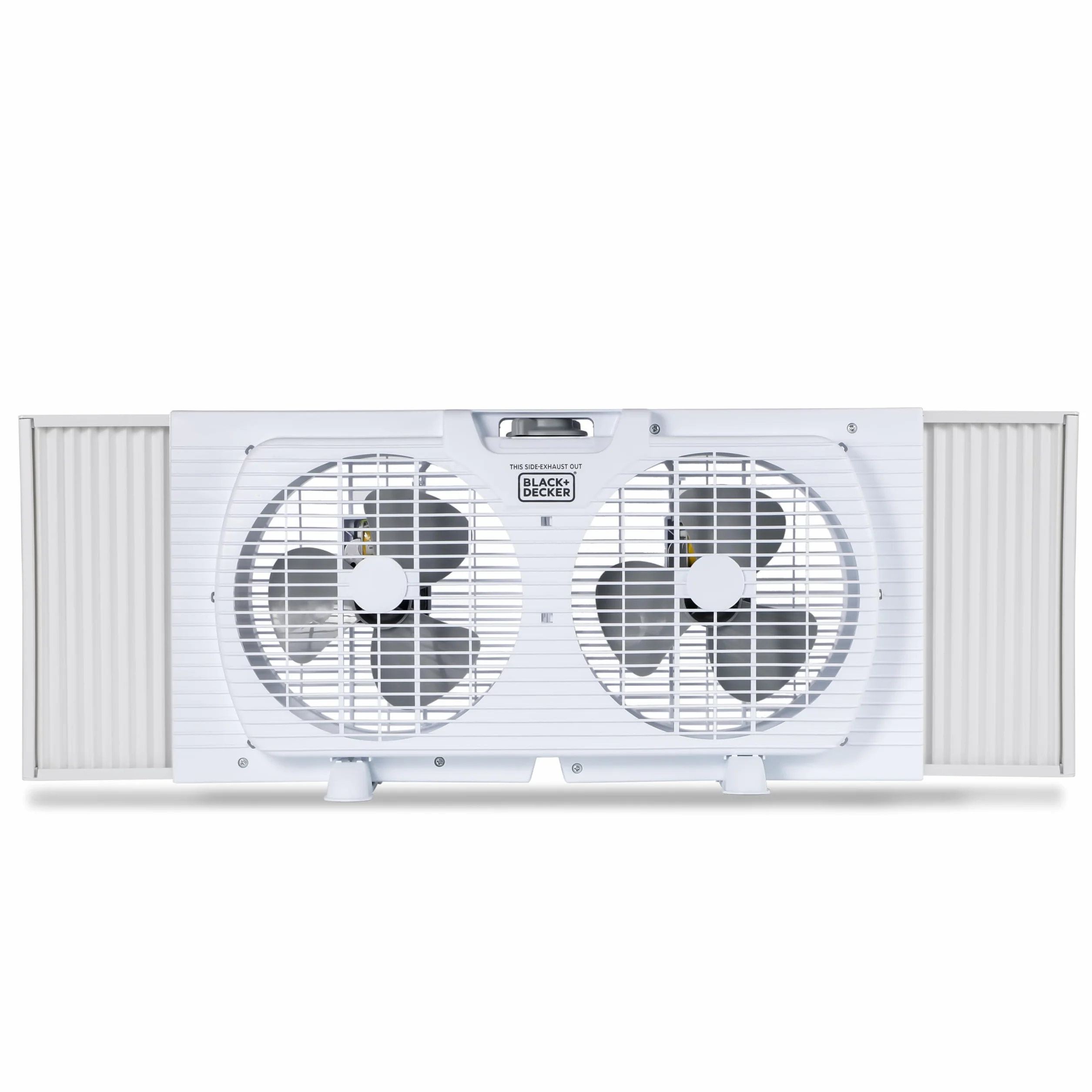 BLACK+DECKER Ventola doppia finestra da 9 pollici per finestra con 2 impostazioni di velocità, ventilatore a doppia finestra con comandi meccanici e gambe rimovibili, ventilatore