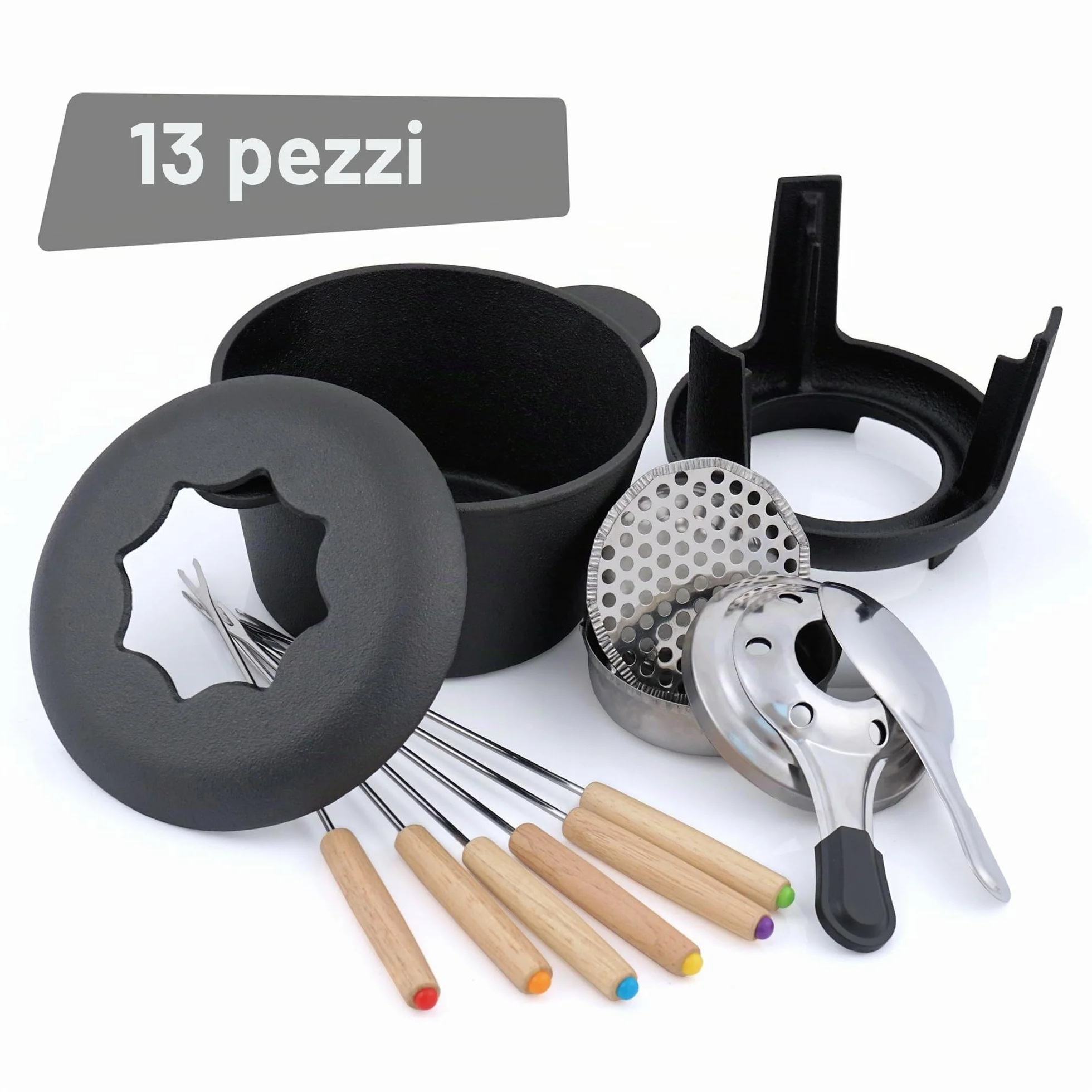 BBQ-TORO Zestaw do fondue żeliwny 6 os 13 szt palnik widelce 1L czekolada ser indukcja czarny